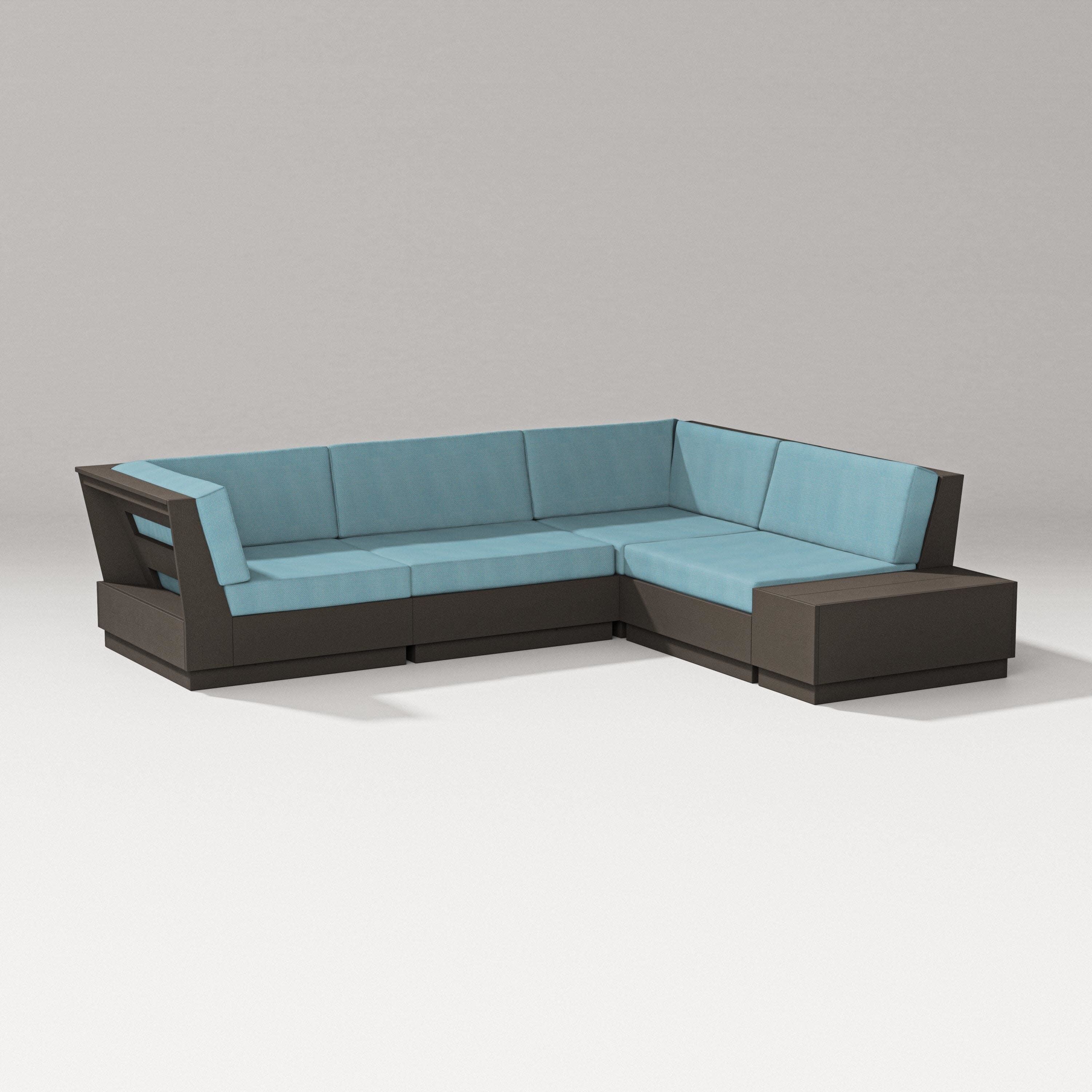 Elevate Corner Sectional in Vintage Coffee / Lattice Sky Blue