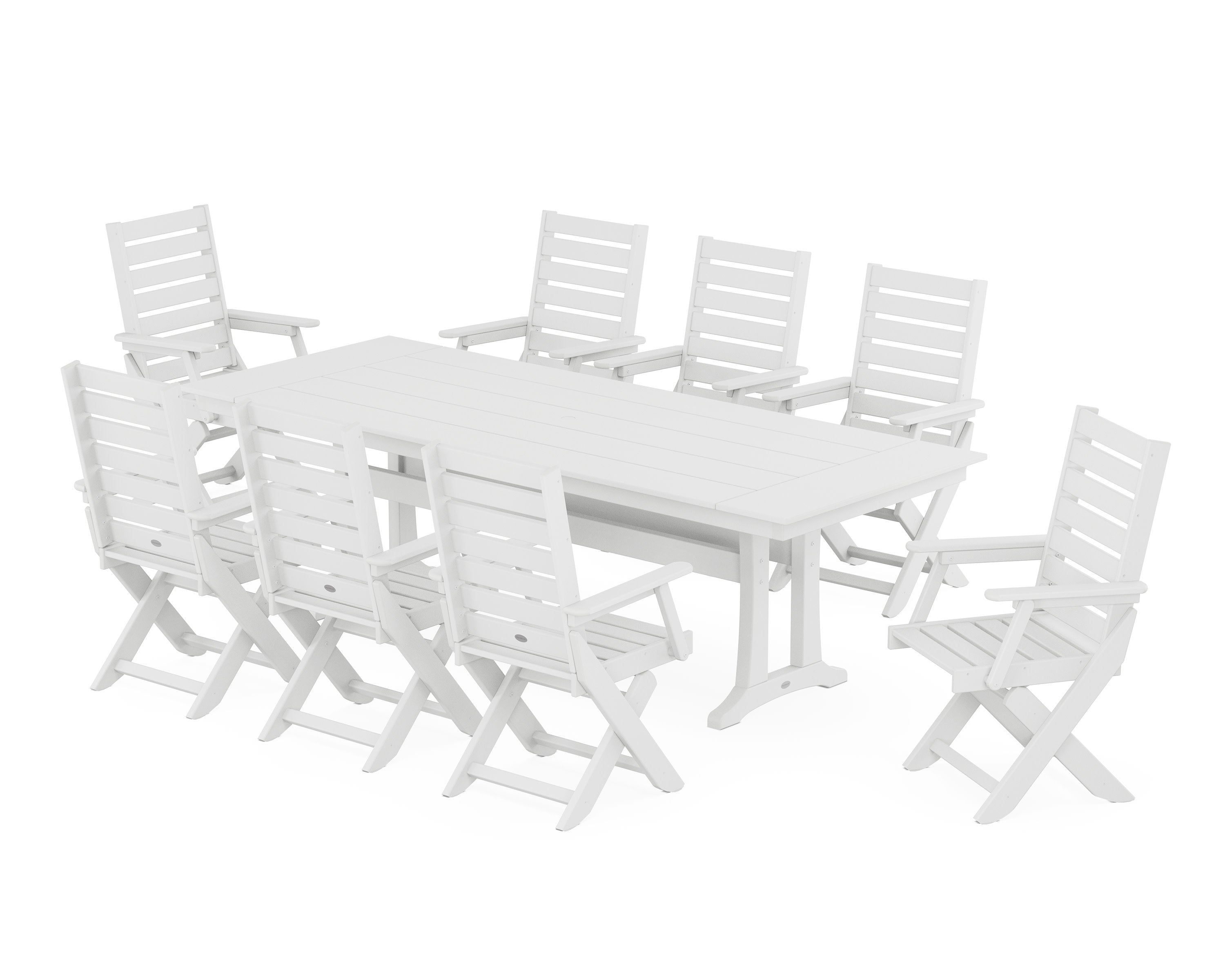 Captain 9-Piece Farmhouse Dining Set with Trestle Legs in White