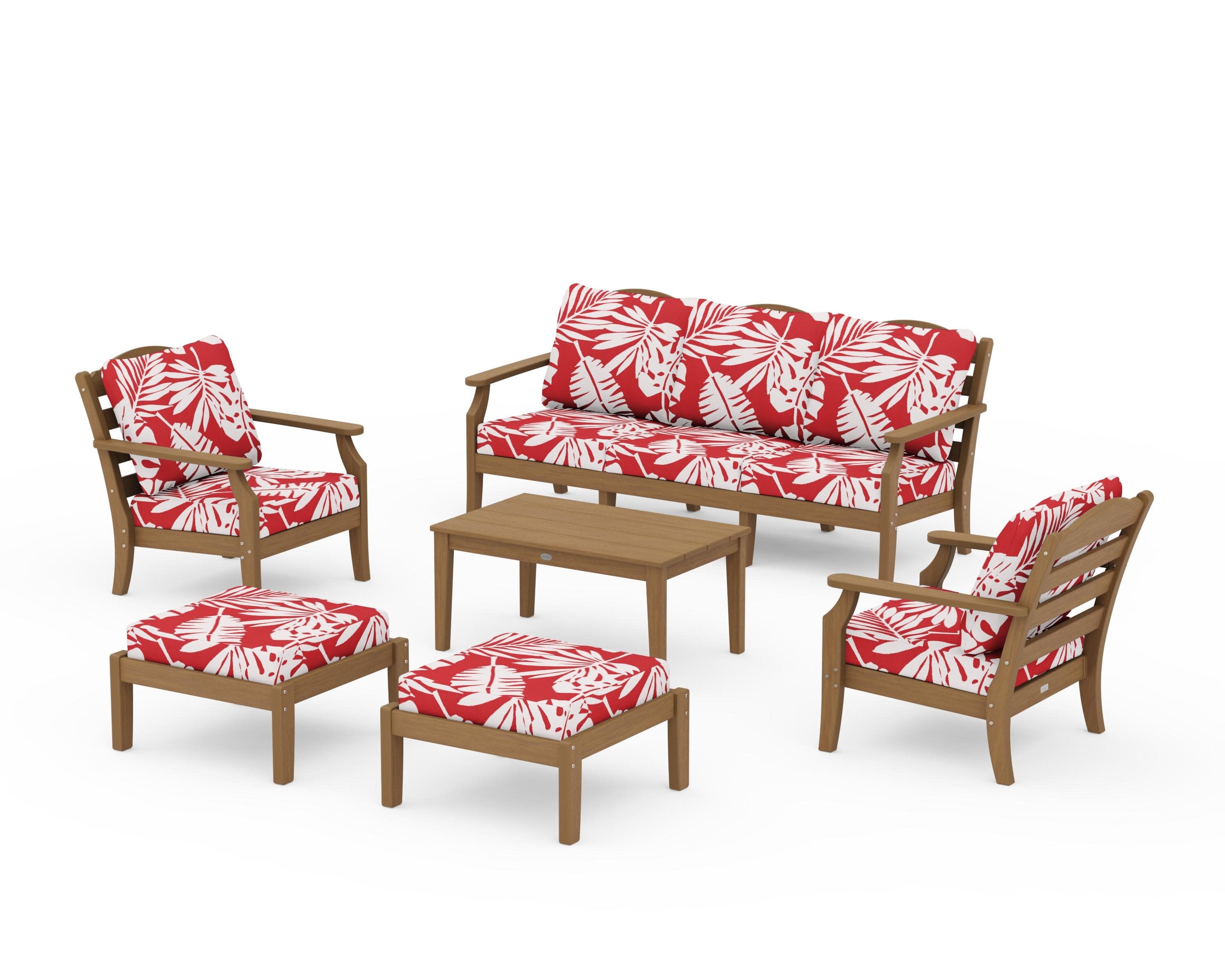 Savannah 6-Piece Lounge Sofa Set in Natural / Leaf Crimson