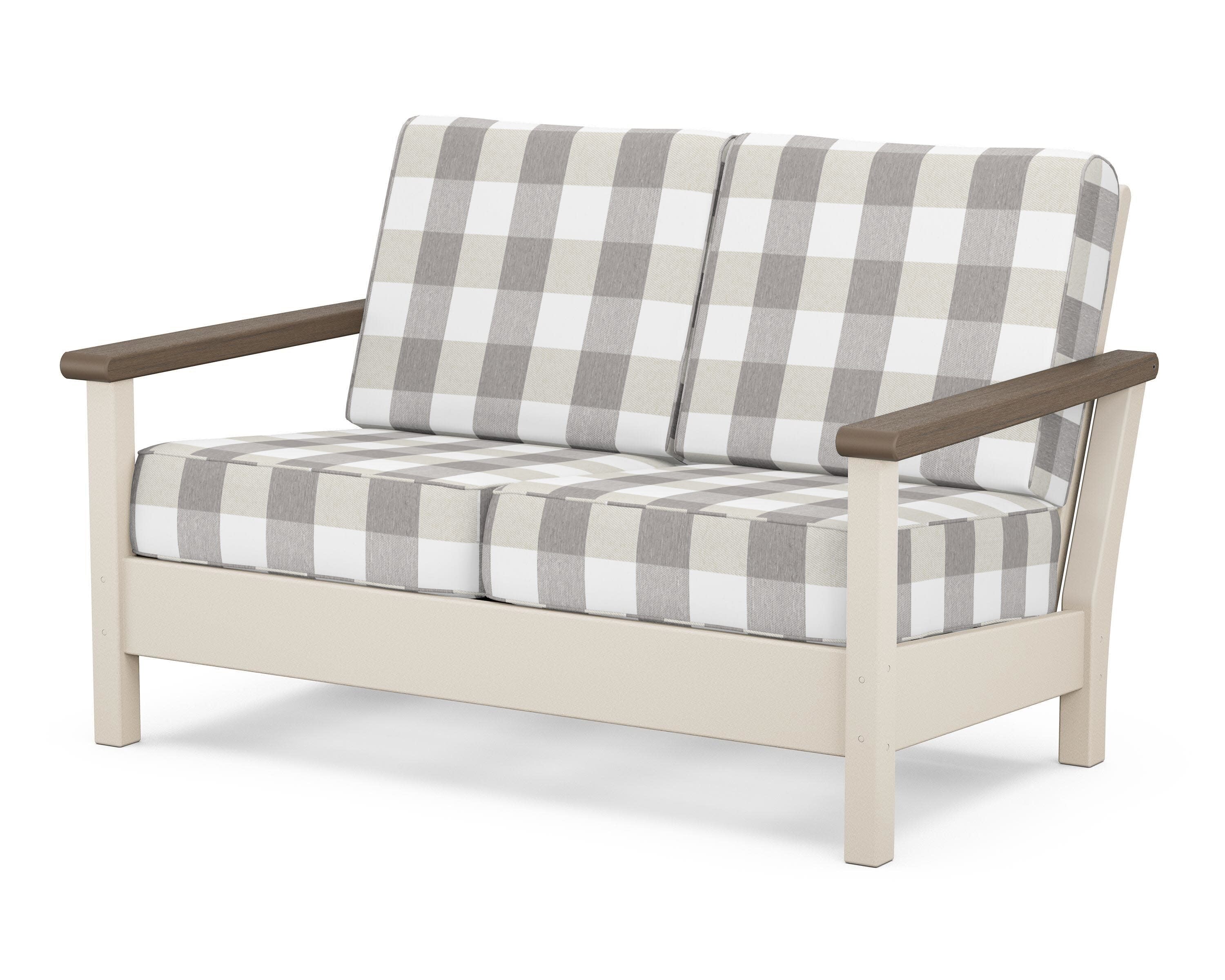 Harbour Deep Seating Loveseat in Sand / Kona / Buffalo Plaid Grey Mist