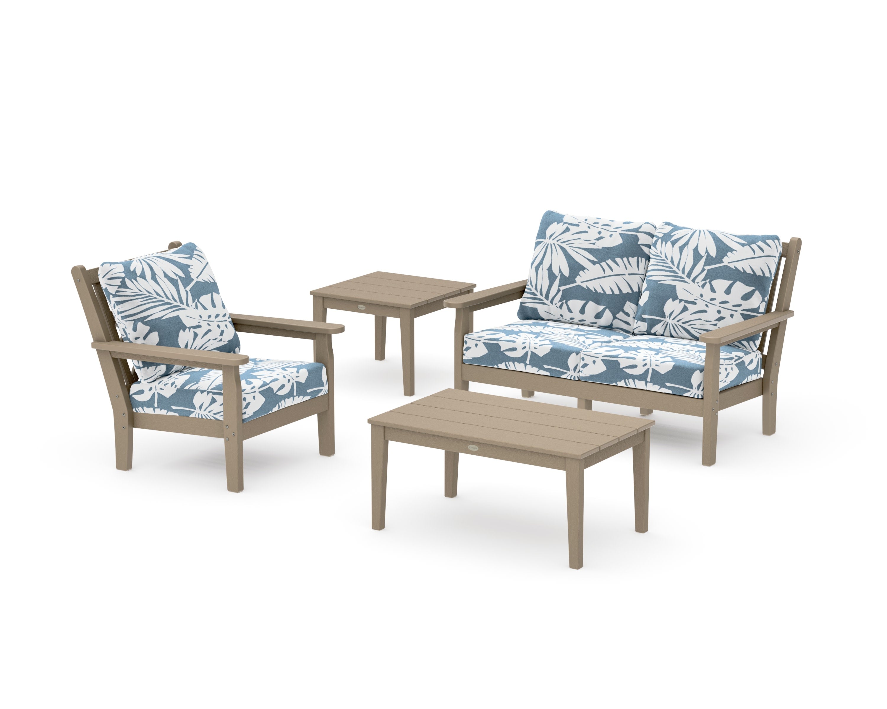 Chippendale 4-Piece Deep Seating Set in Vintage Sahara / Leaf Sky Blue