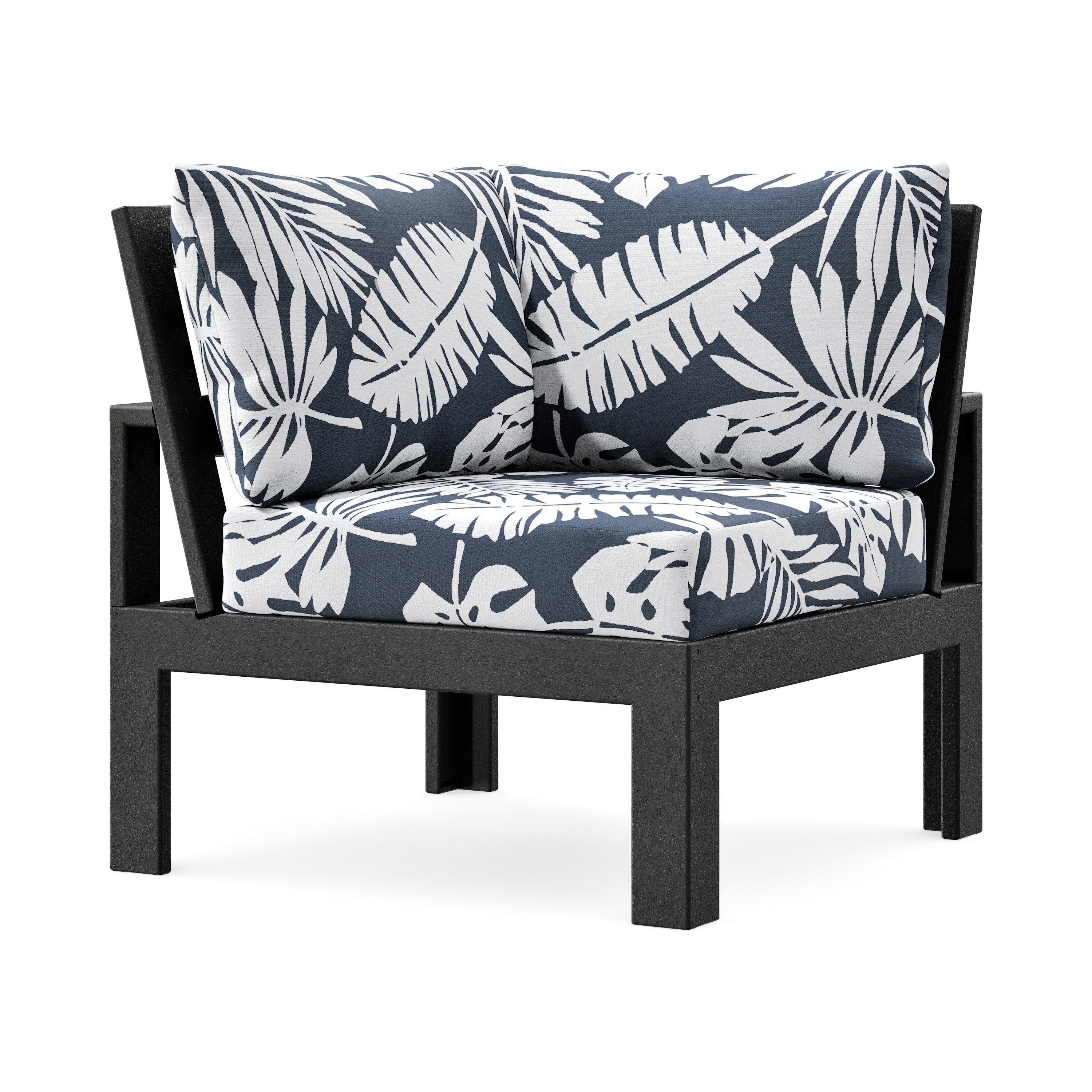 Modular Corner Chair in Black / Leaf Marine Indigo