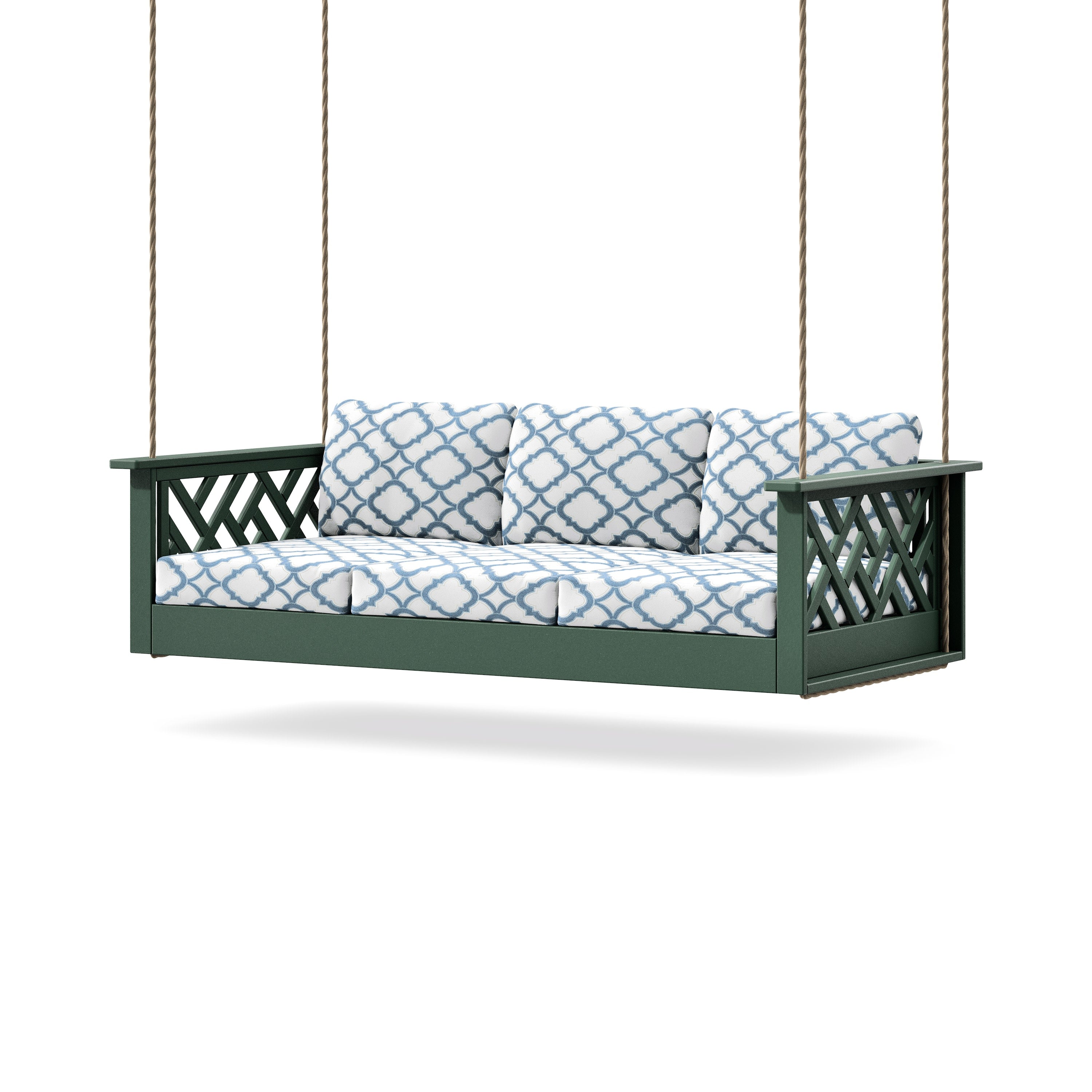 Chippendale Daybed Swing in Green / Trellis Sky Blue