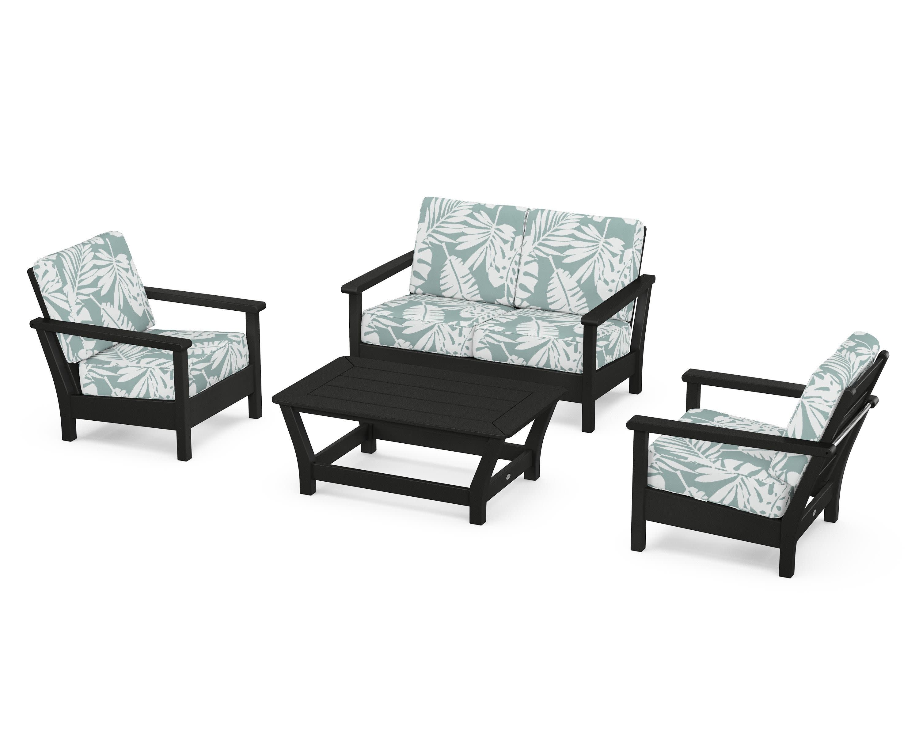 Harbour 4-Piece Deep Seating Set in Black / Leaf Glacier Spa