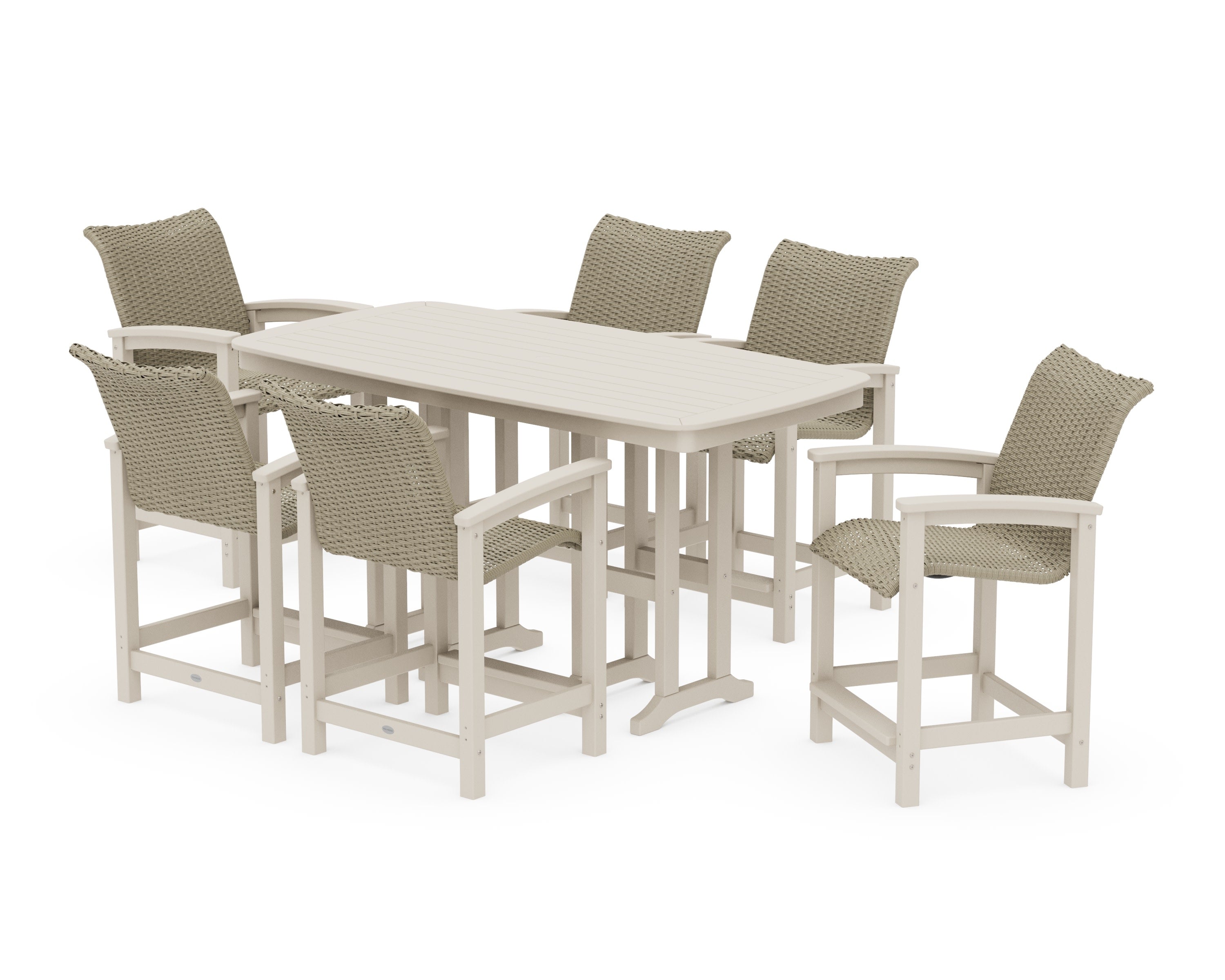Coastal Woven Arm Chair 7-Piece Counter Set in Sand / Dune Grass