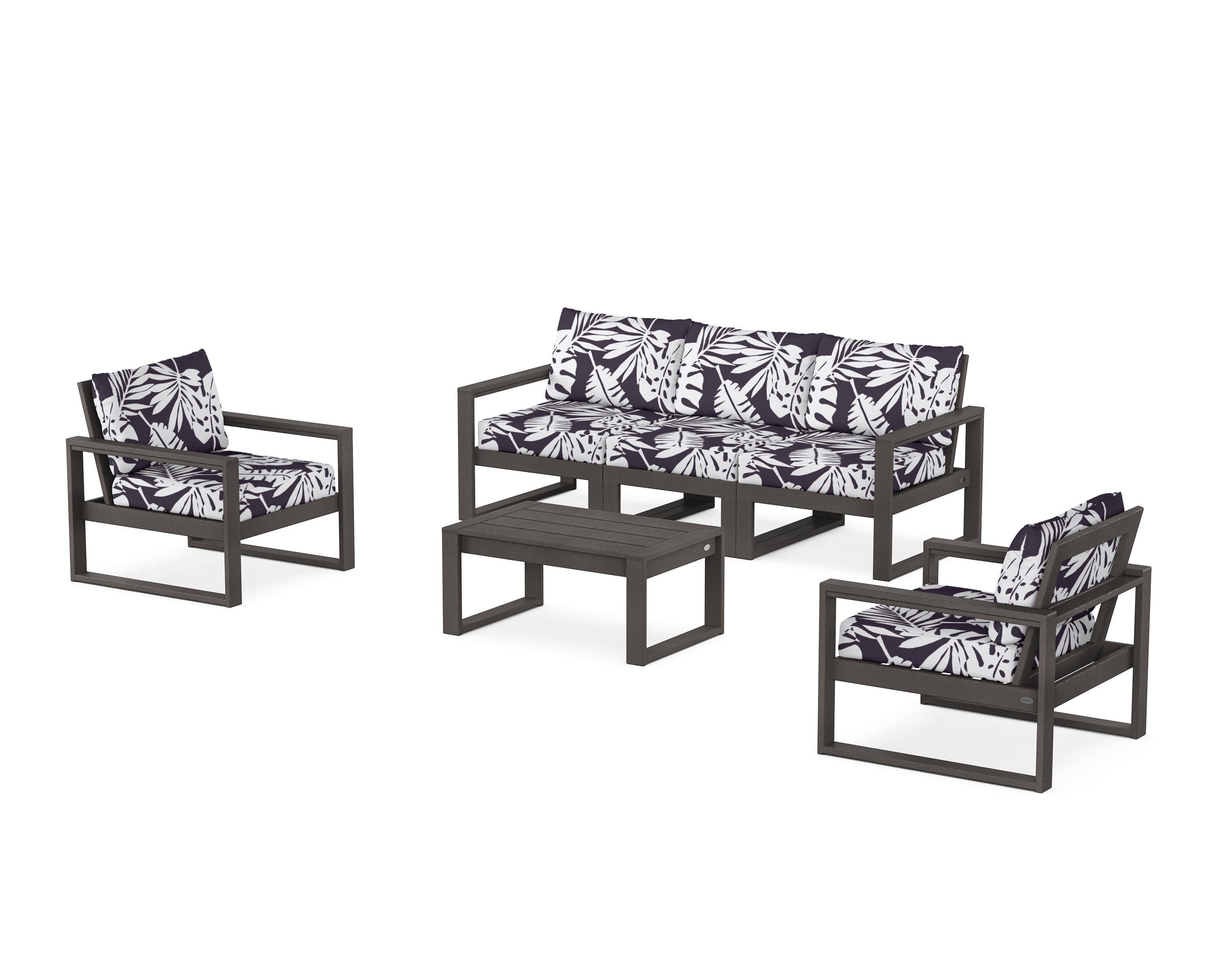 EDGE Sectional 4-Piece Deep Seating Set with Sofa in Vintage Coffee / Leaf Navy