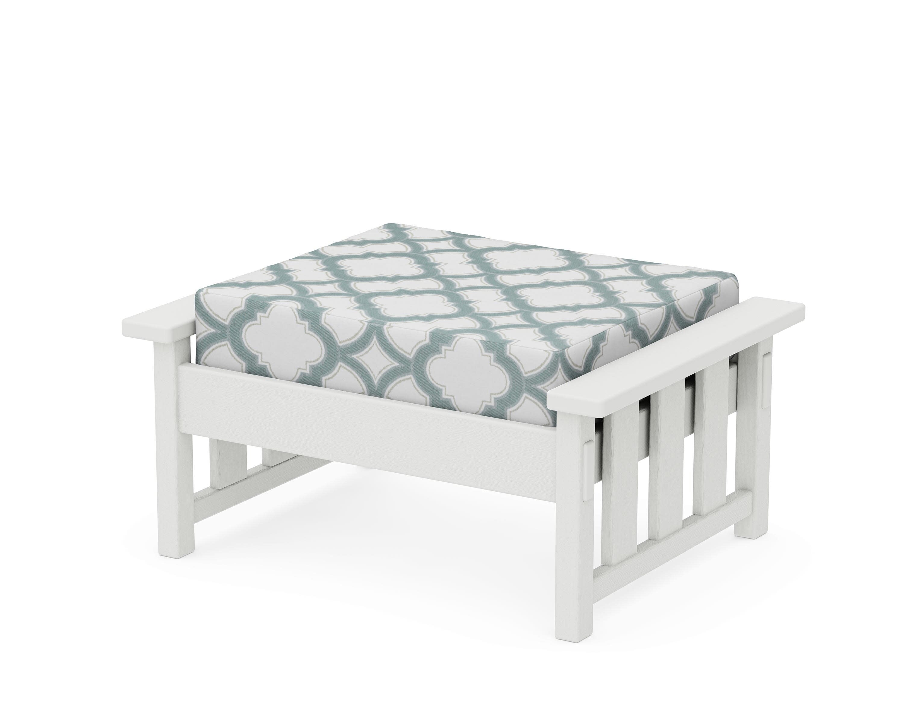 Acadia Deep Seating Ottoman in Vintage White / Trellis Glacier Spa