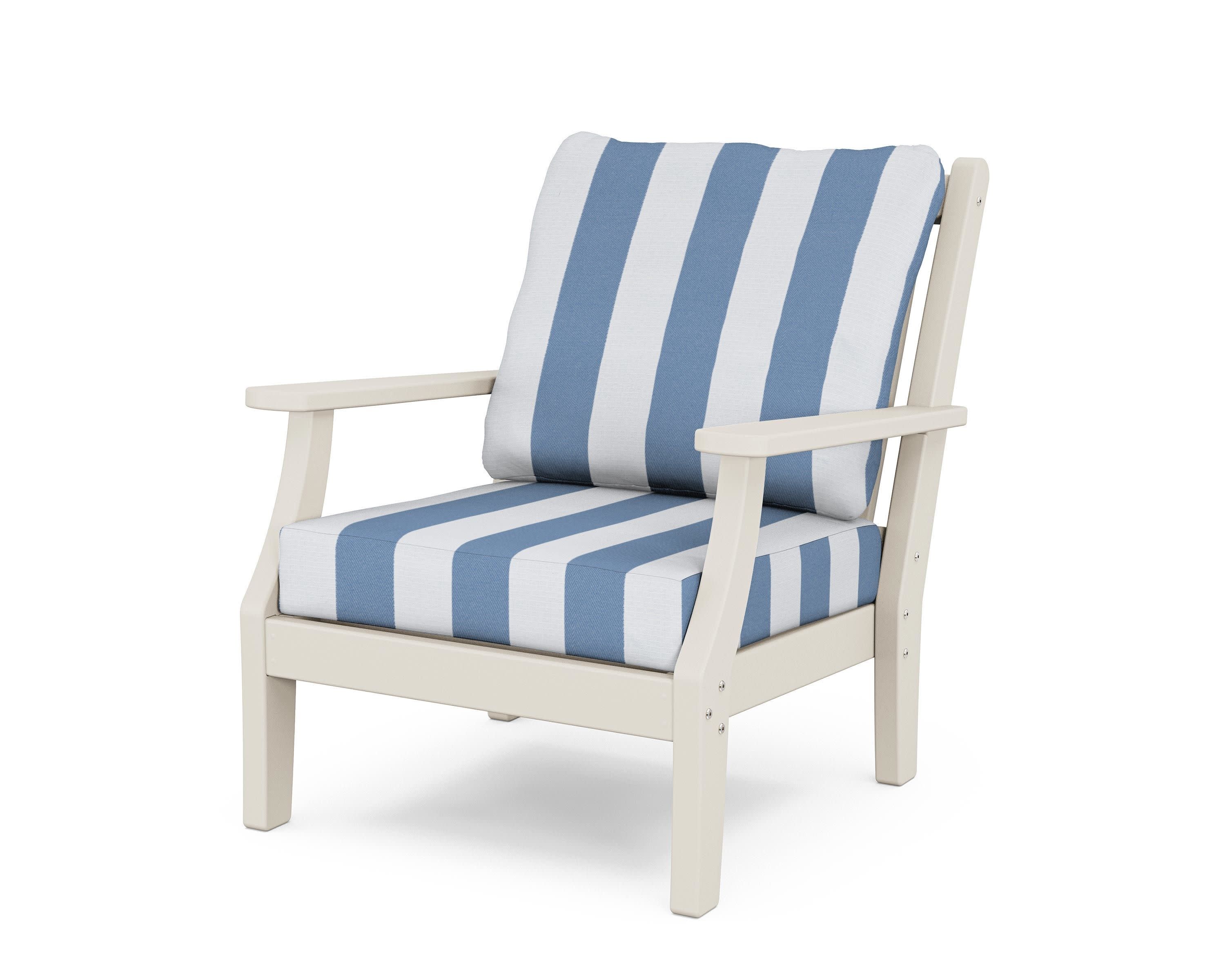 Wovendale Deep Seating Chair in Sand / Cabana Stripe Sky Blue