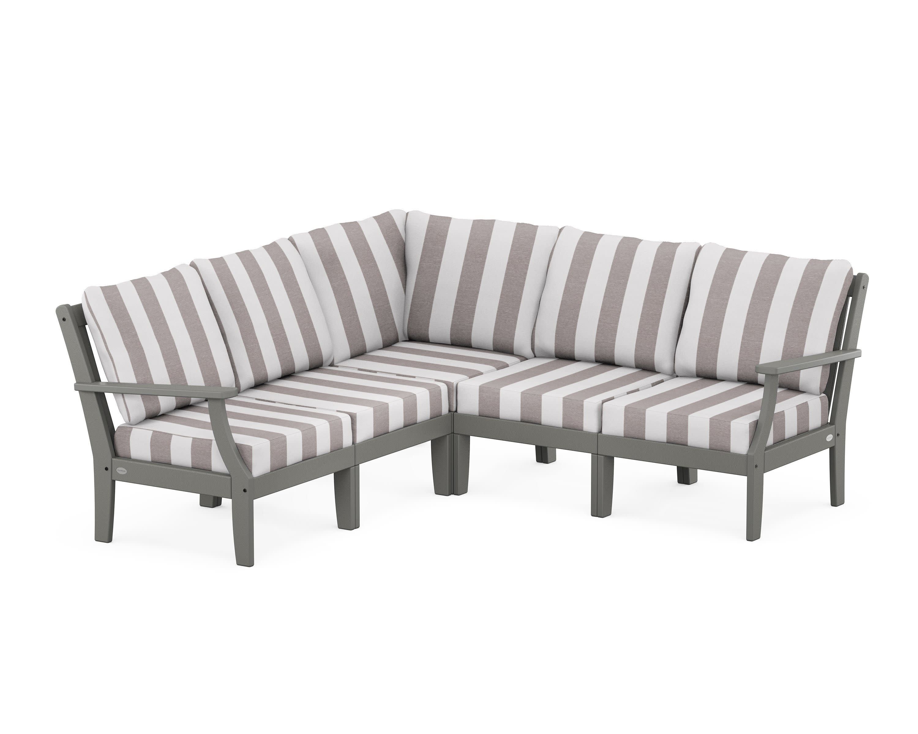 Braxton Modular 5-Piece Deep Seating Set in Slate Grey / Cabana Stripe Grey Mist