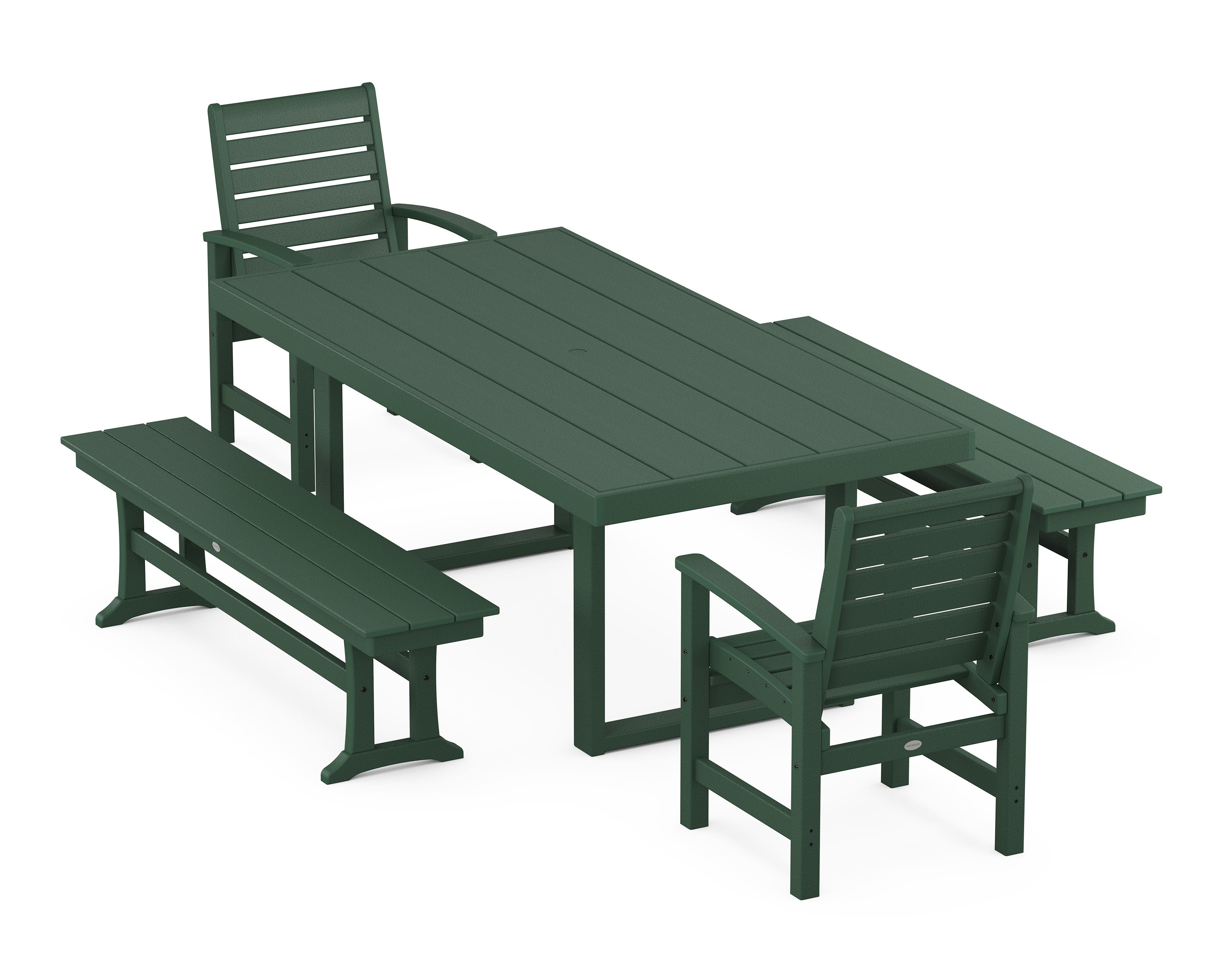 Signature 5-Piece Dining Set with Benches in Green
