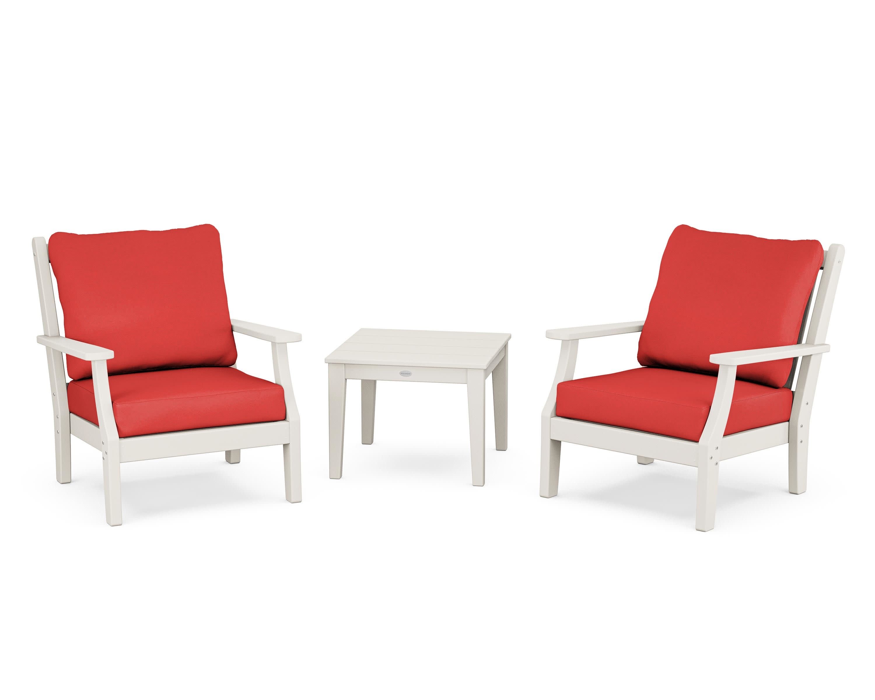 Wovendale 3-Piece Deep Seating Set in Sand / Crimson Linen