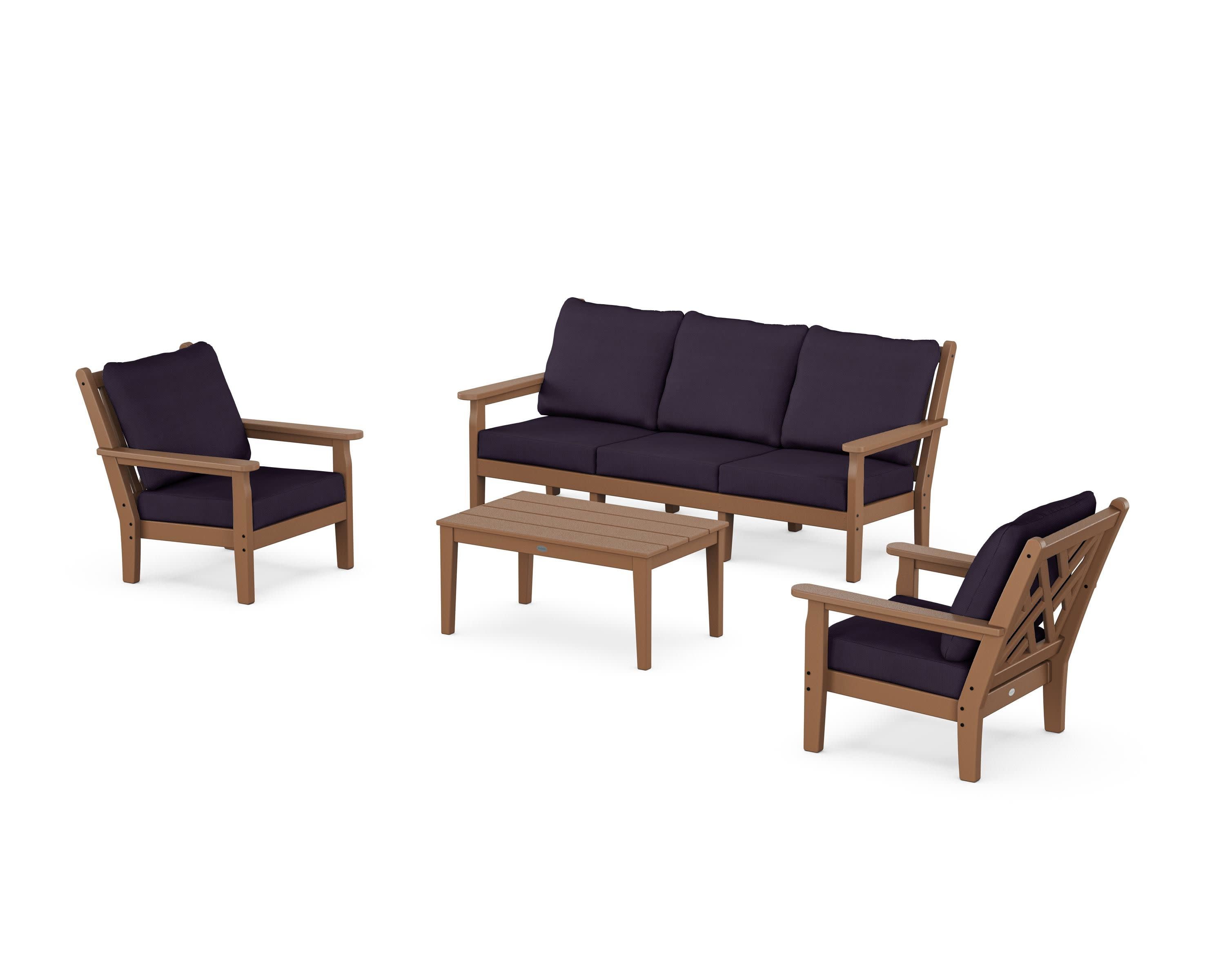 Chippendale 4-Piece Deep Seating Set with Sofa in Teak / Navy Linen
