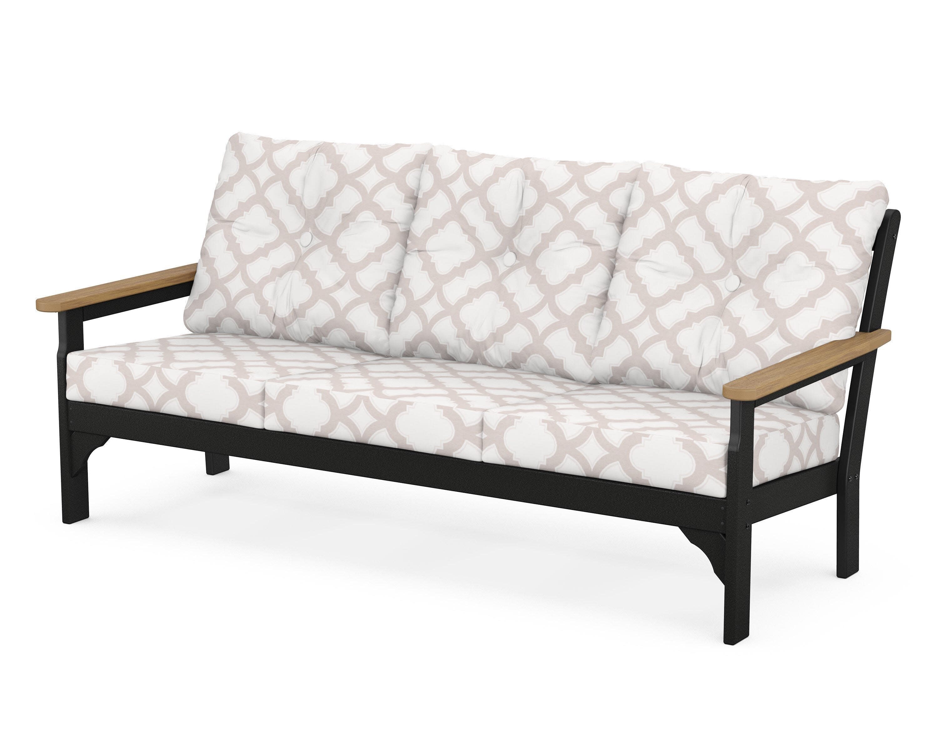 Vineyard Deep Seating Sofa in Black / Natural / Trellis Dune Burlap
