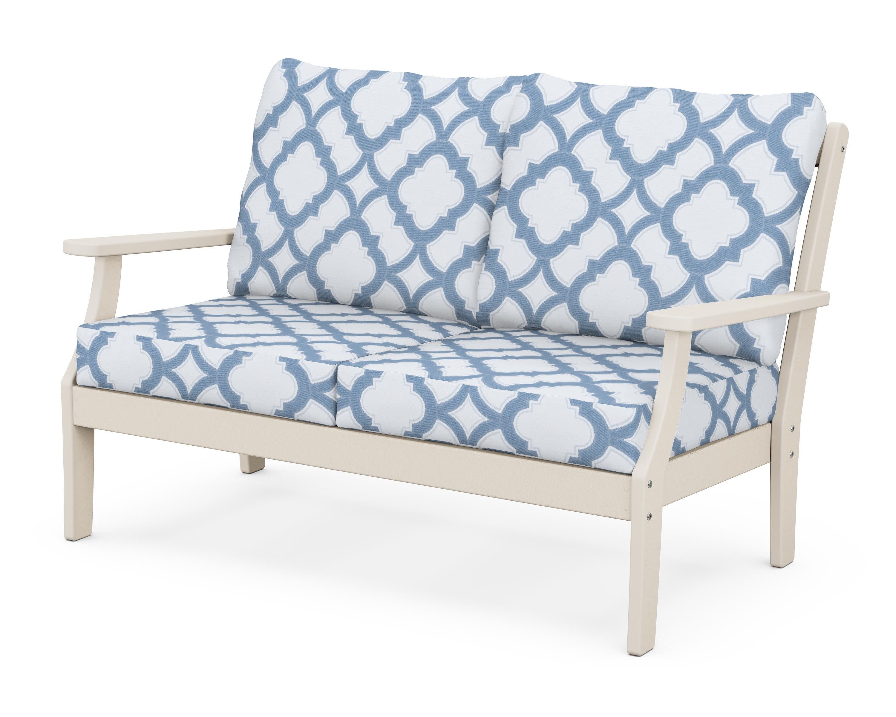 Braxton Deep Seating Loveseat in Sand / Trellis Sky Blue