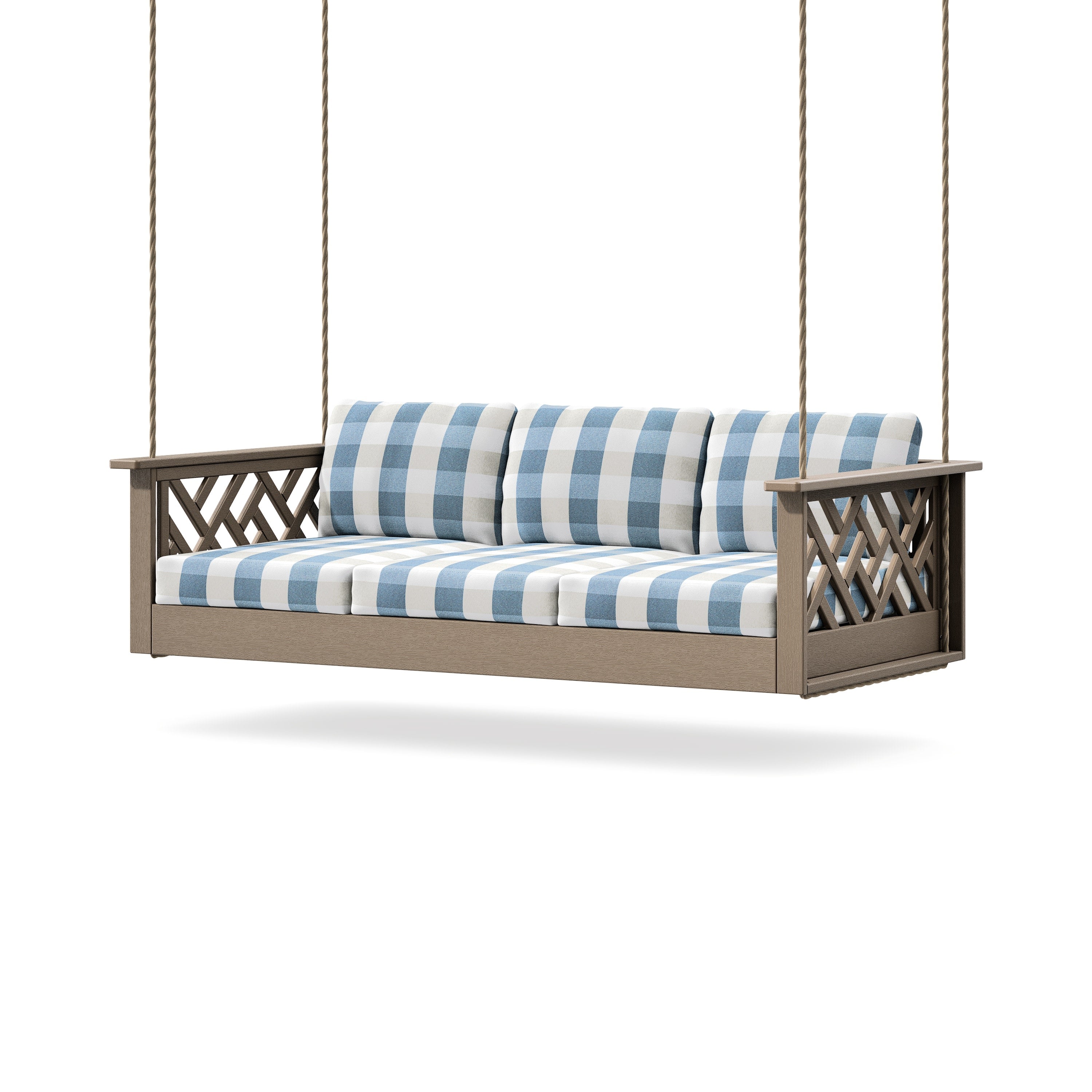 Chippendale Daybed Swing in Vintage Sahara / Buffalo Plaid Sky Blue