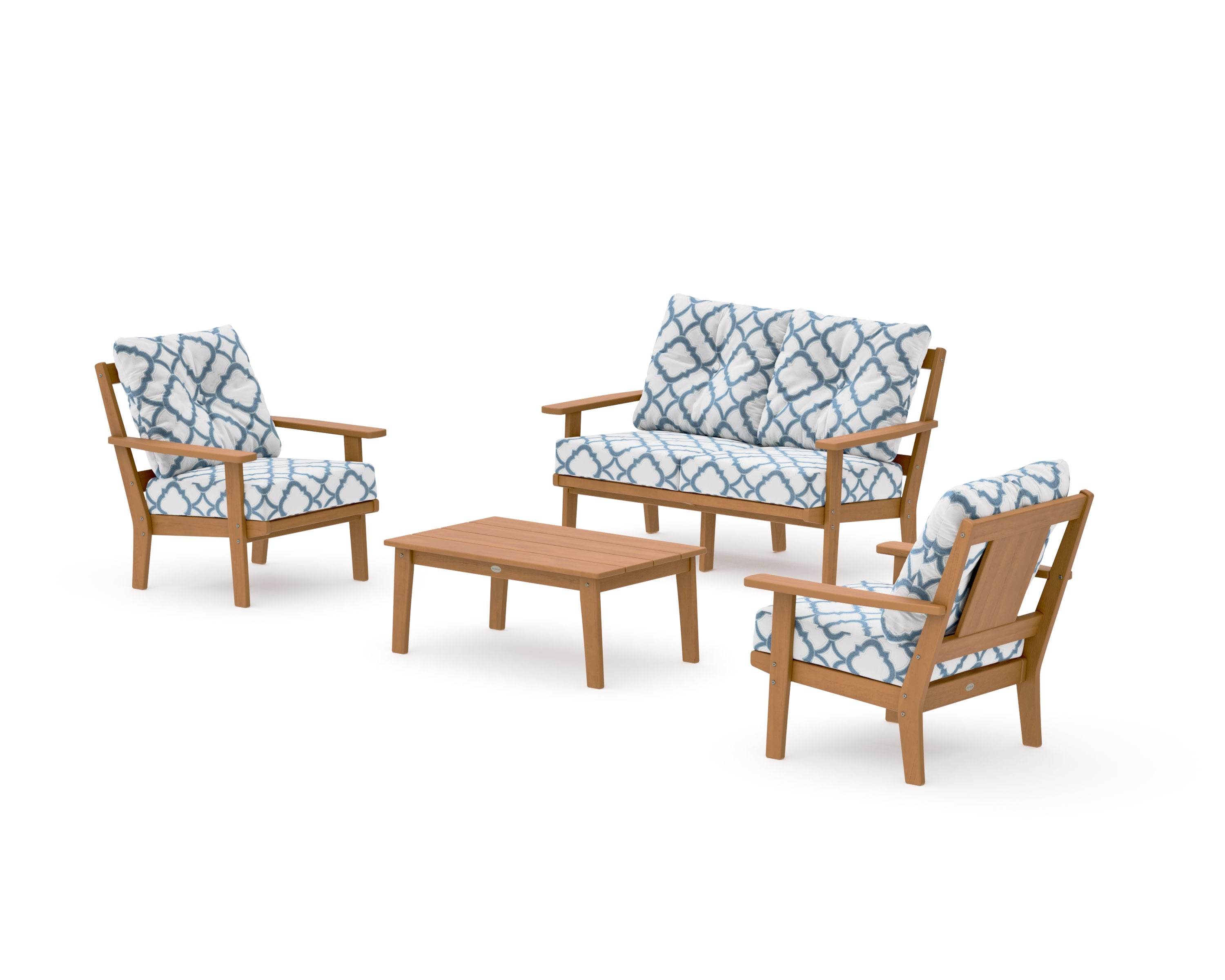 Prairie 4-Piece Deep Seating Set with Loveseat in Natural / Trellis Sky Blue