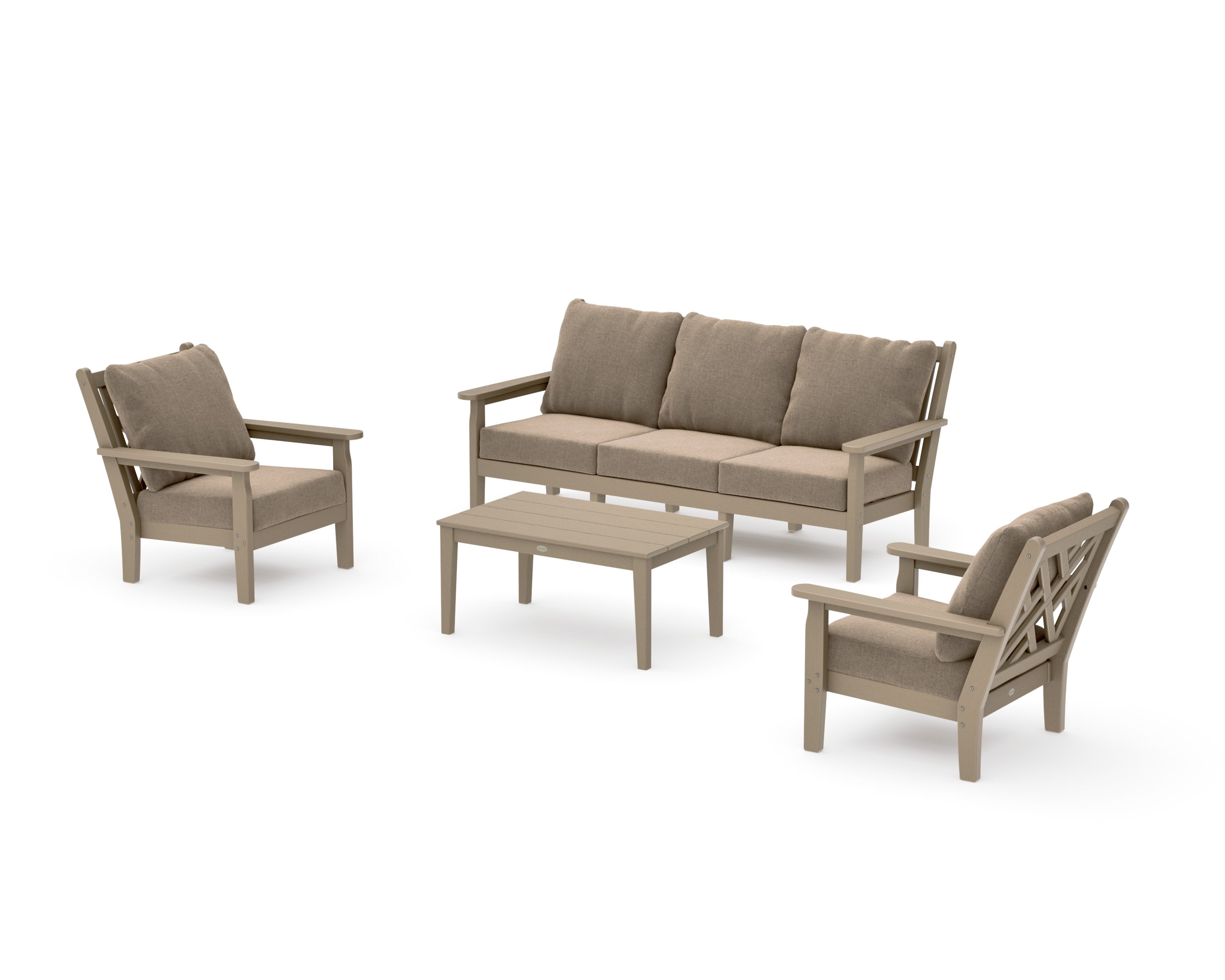 Chippendale 4-Piece Deep Seating Set with Sofa in Vintage Sahara / Spiced Burlap