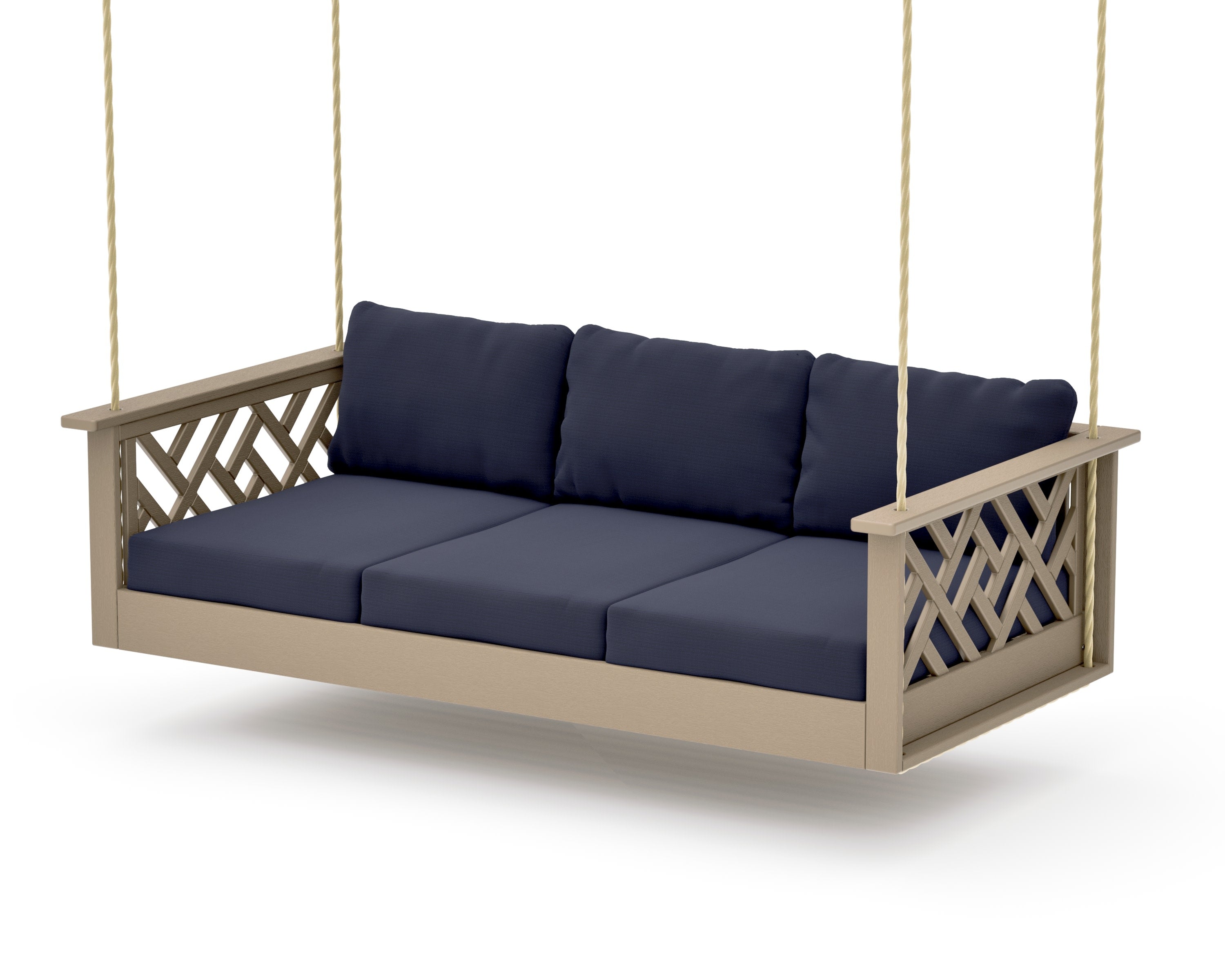 Chippendale Daybed Swing in Vintage Sahara / Navy Linen