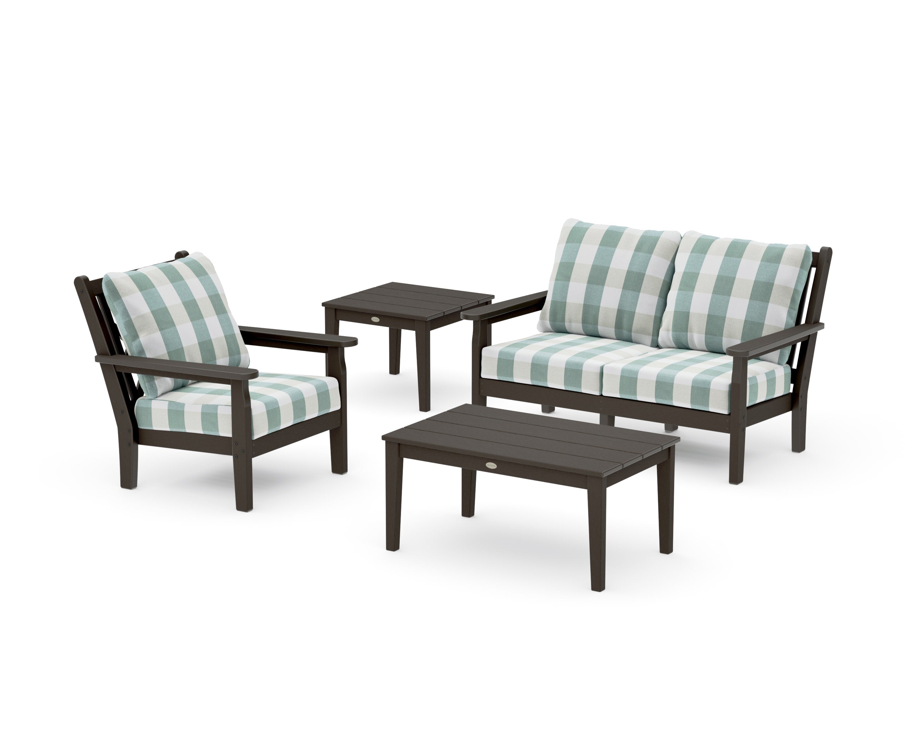 Chippendale 4-Piece Deep Seating Set in Vintage Coffee / Buffalo Plaid Glacier Spa