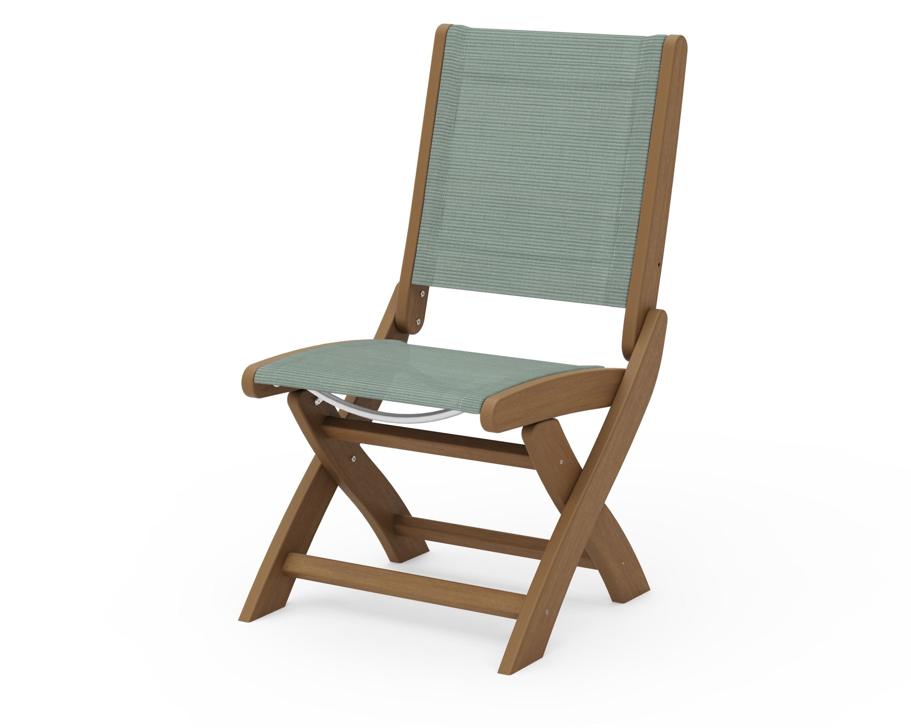 Coastal Folding Side Chair in Natural / Dupioni Sea Mist Sling