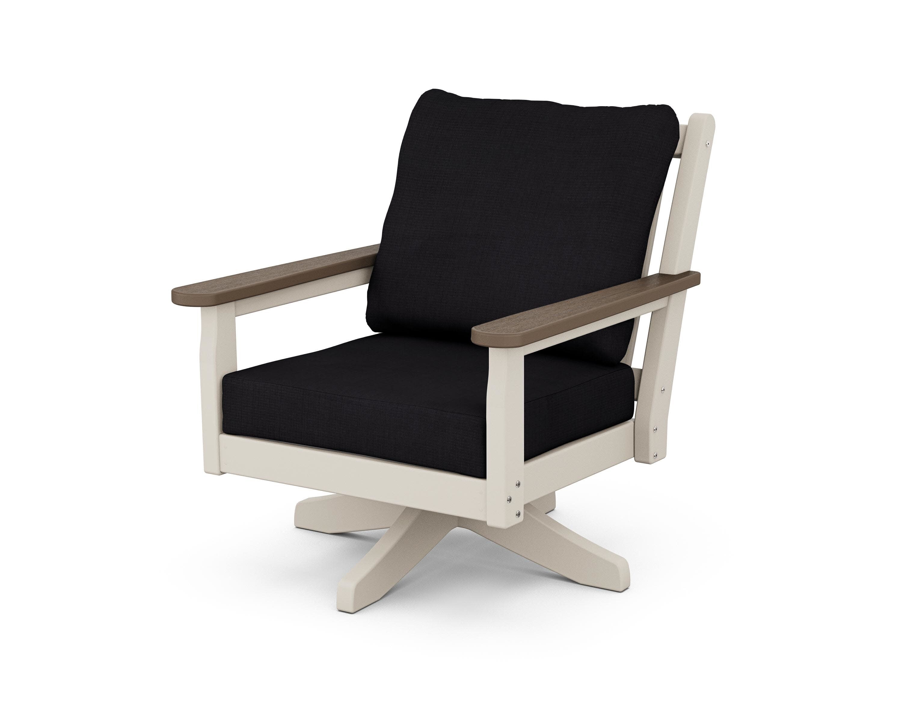 Chippendale Deep Seating Swivel Chair in Sand / Kona / Midnight Linen