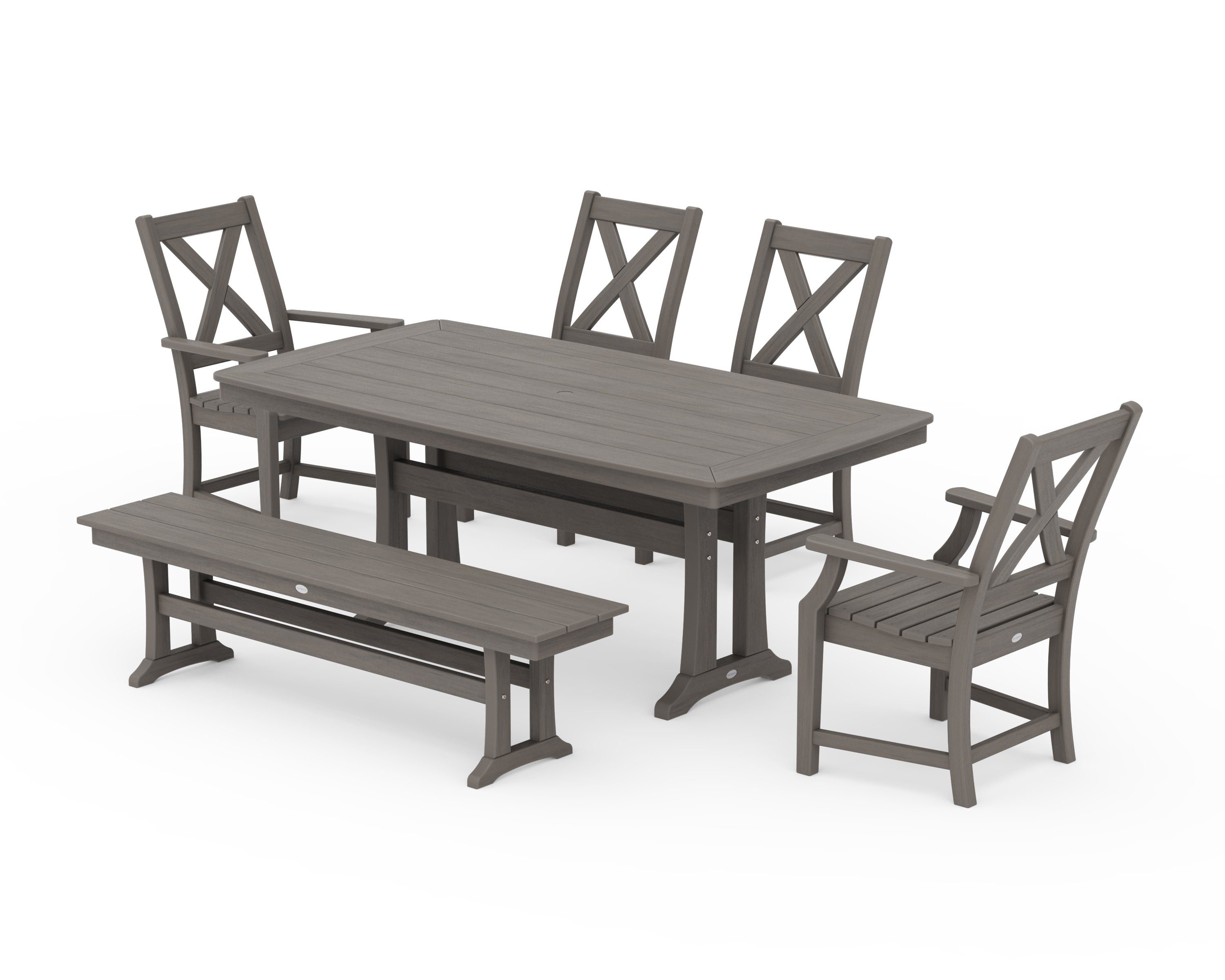 Braxton 6-Piece Dining Set with Trestle Legs in Driftwood