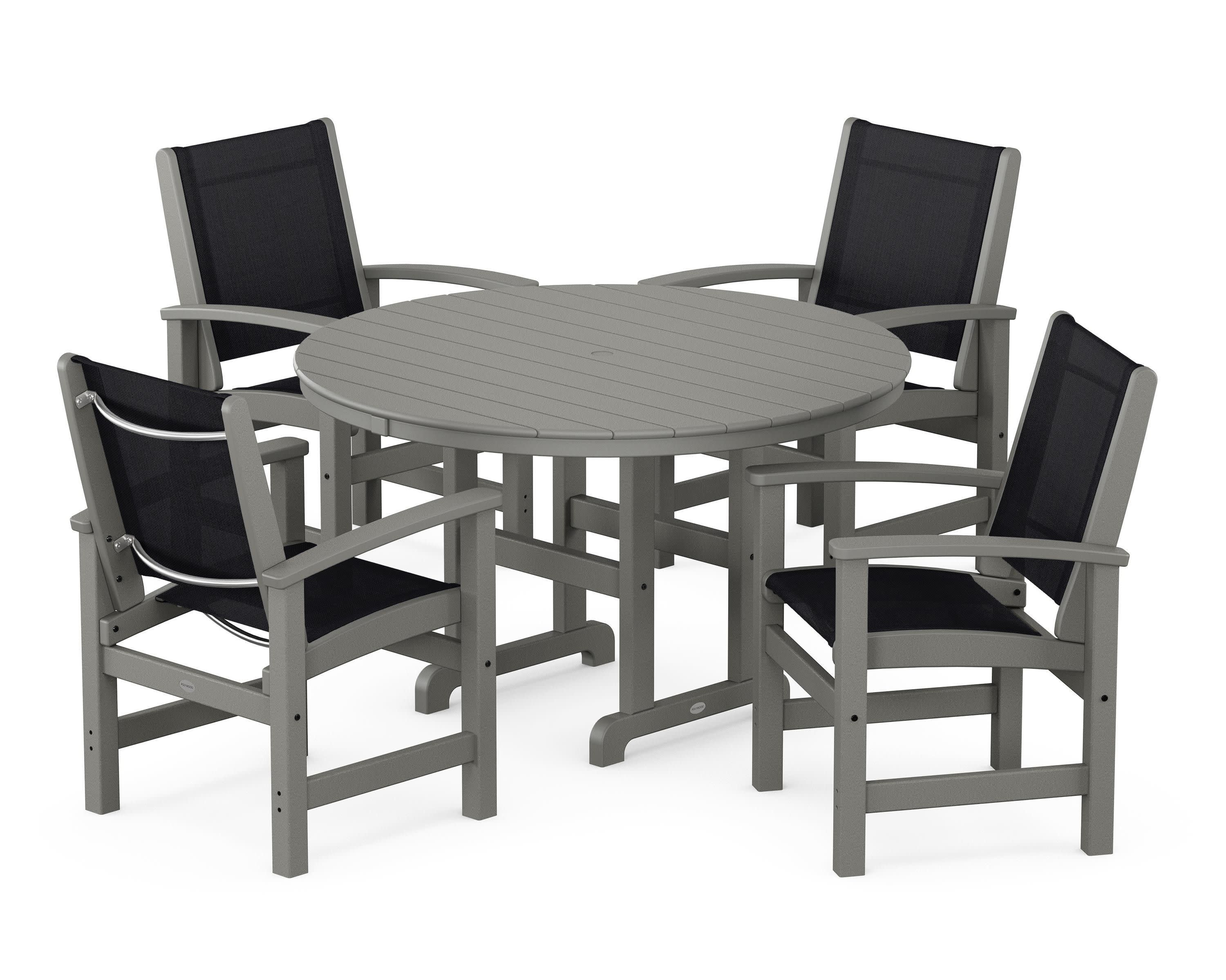 Coastal 5-Piece Round Farmhouse Dining Set in Slate Grey / Black Sling