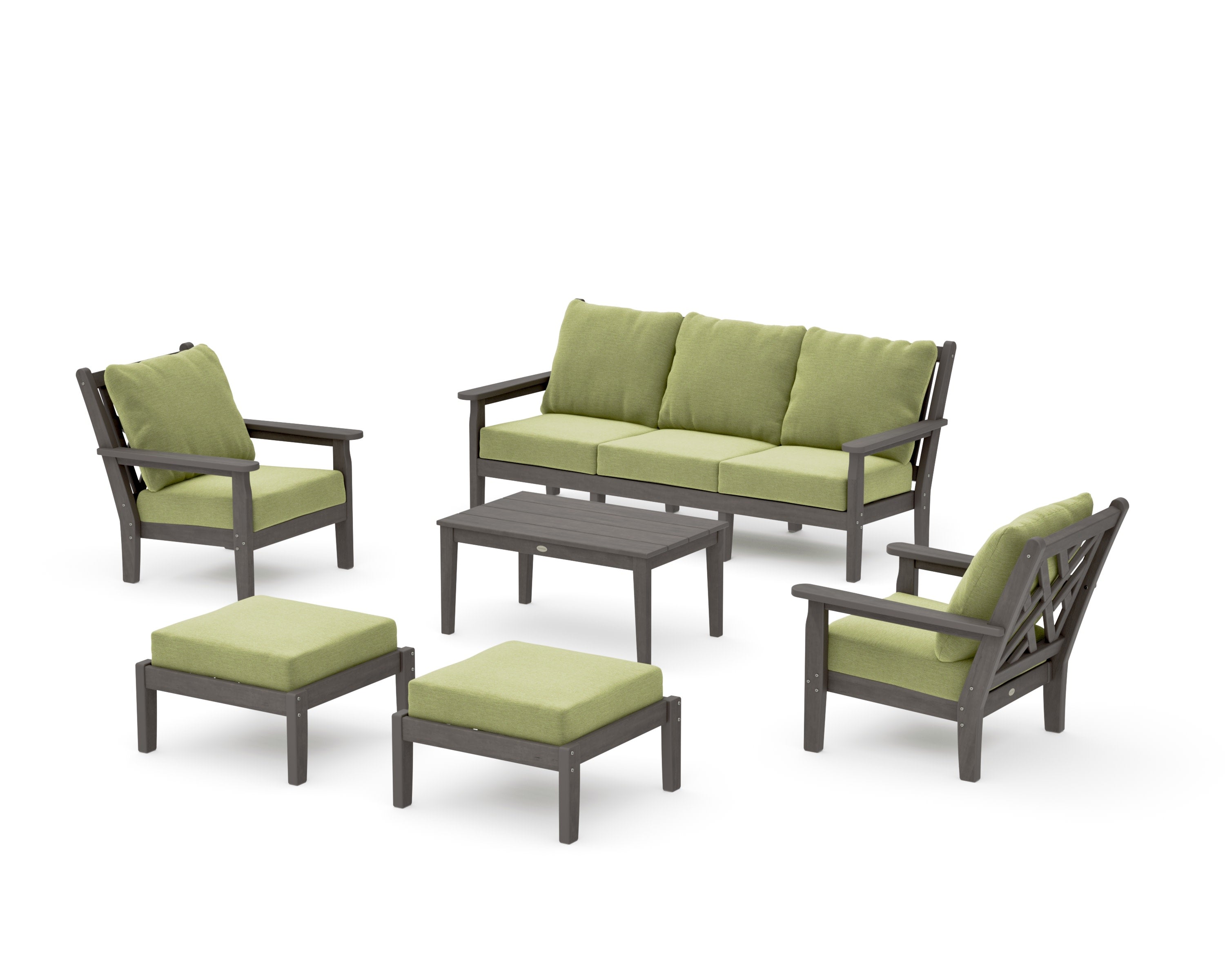 Chippendale 6-Piece Lounge Sofa Set in Driftwood / Chartreuse Boucle