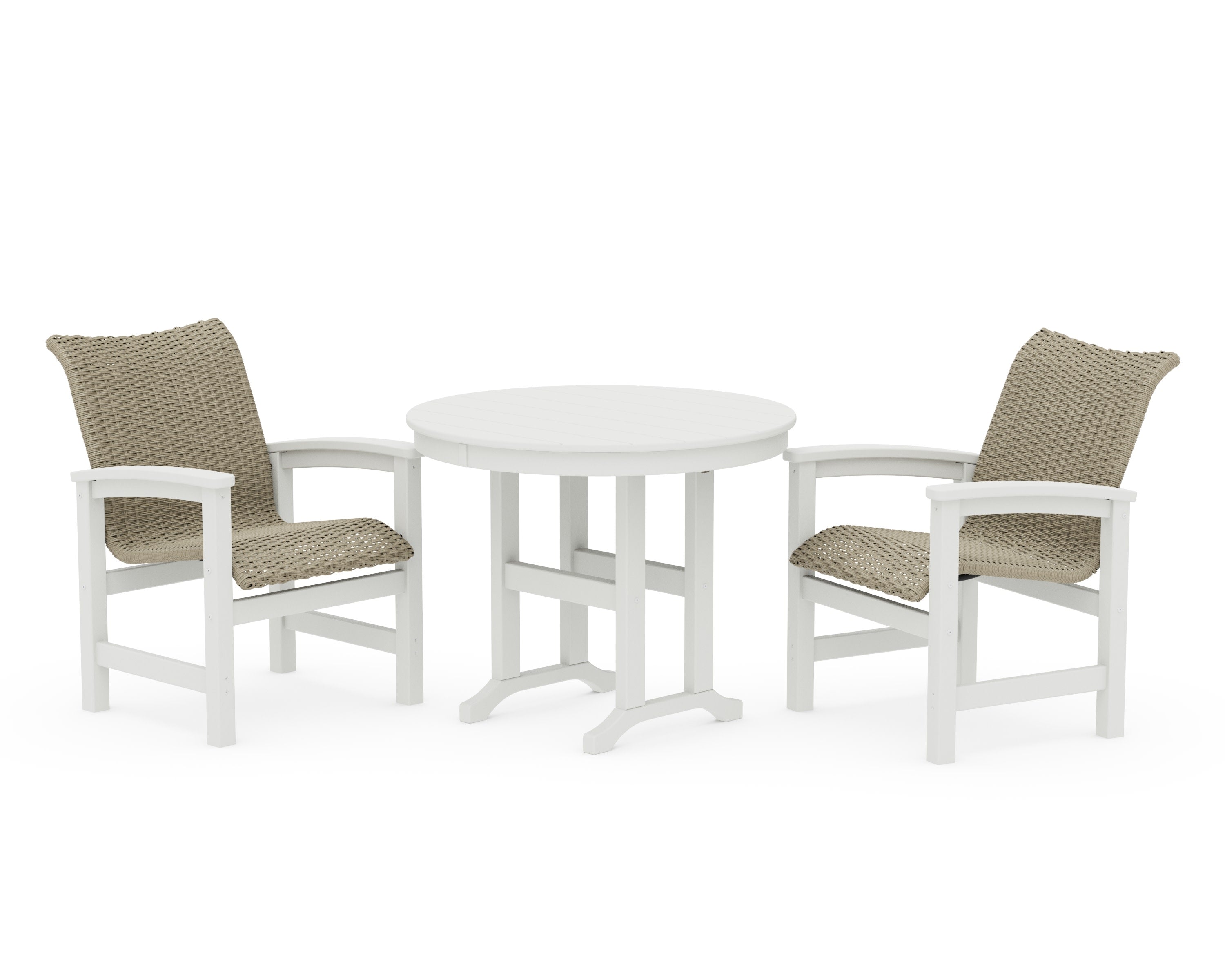 Coastal Woven 3-Piece Farmhouse Dining Set in Vintage White / Dune Grass