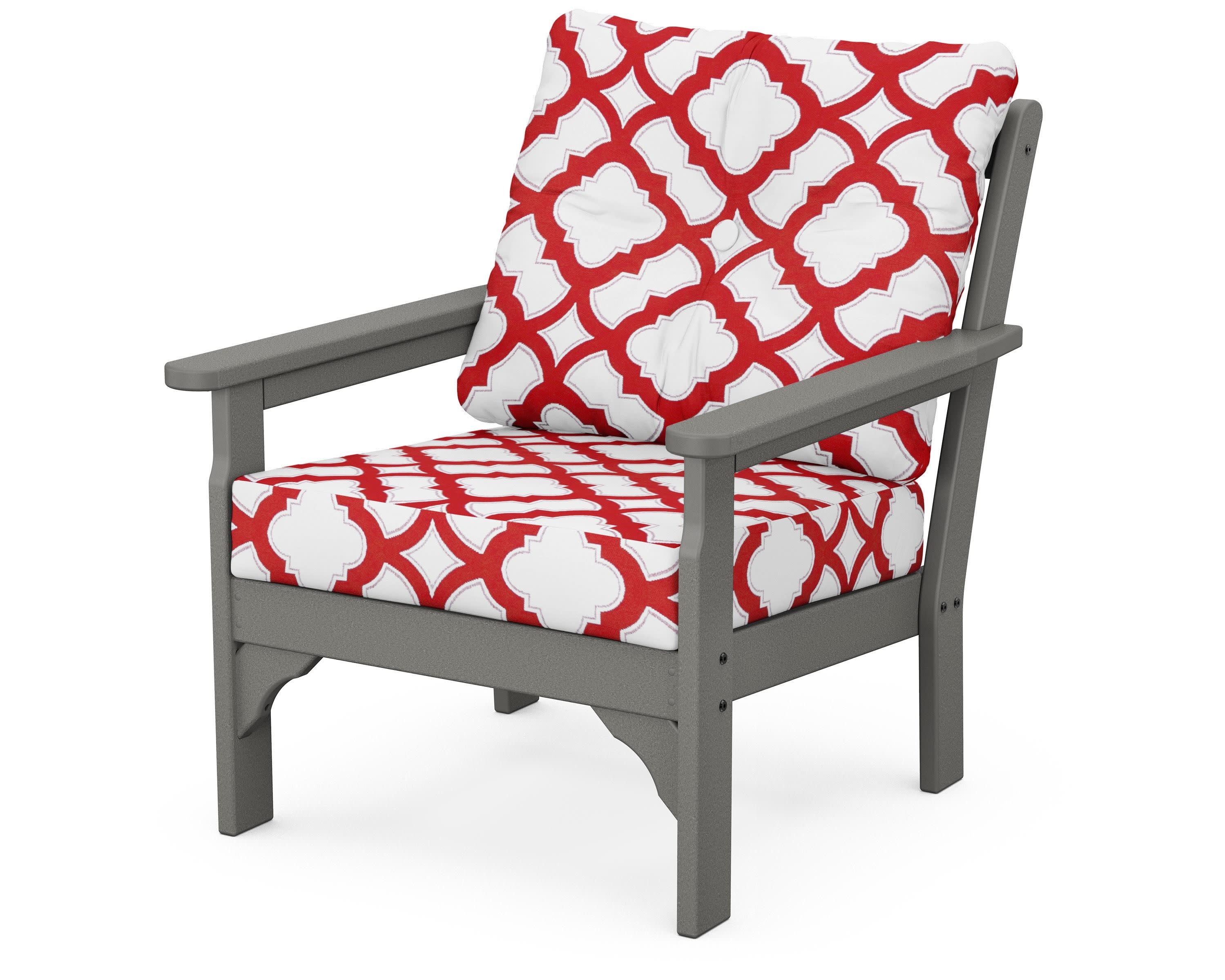 Vineyard Deep Seating Chair in Slate Grey / Trellis Crimson