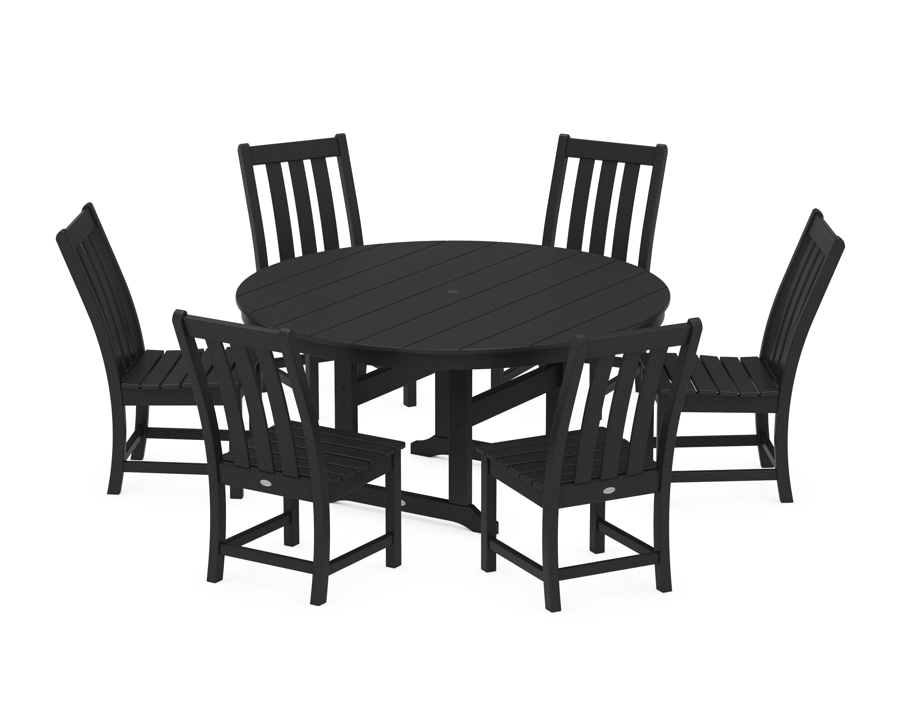 Vineyard 7-Piece Side Chair Round Farmhouse Dining Set in Black