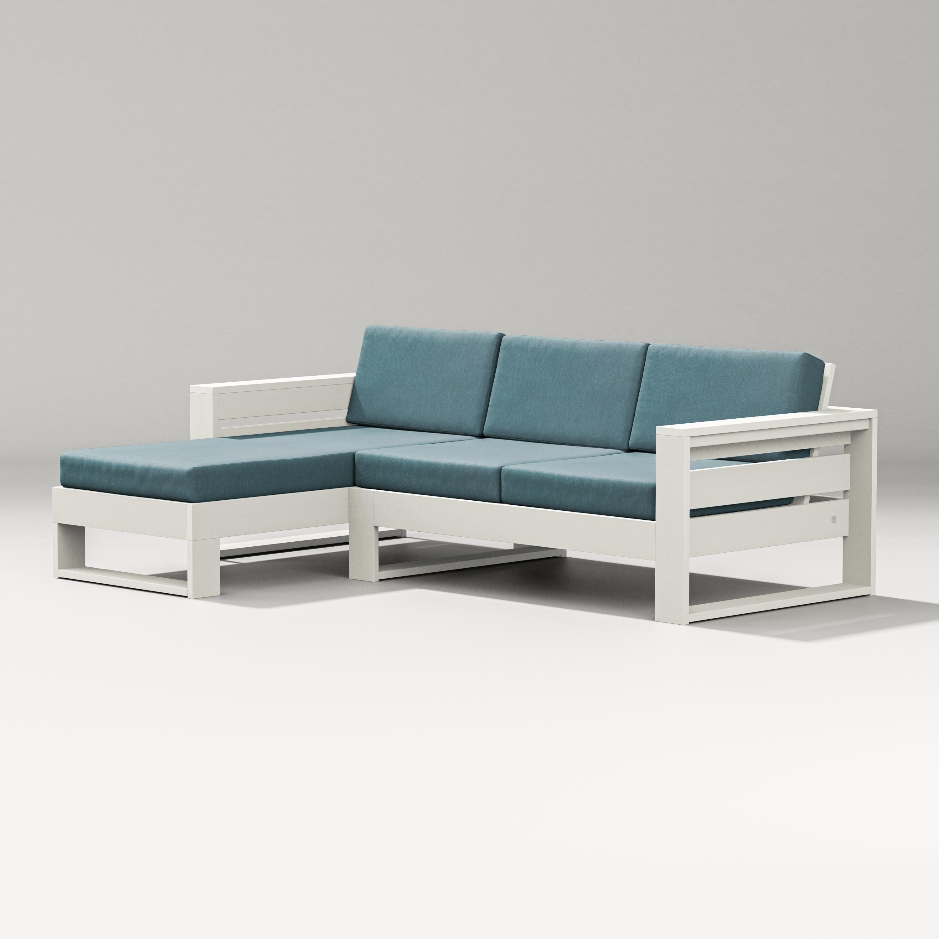 Latitude Left Chaise Sectional in Vintage White / Ocean Teal
