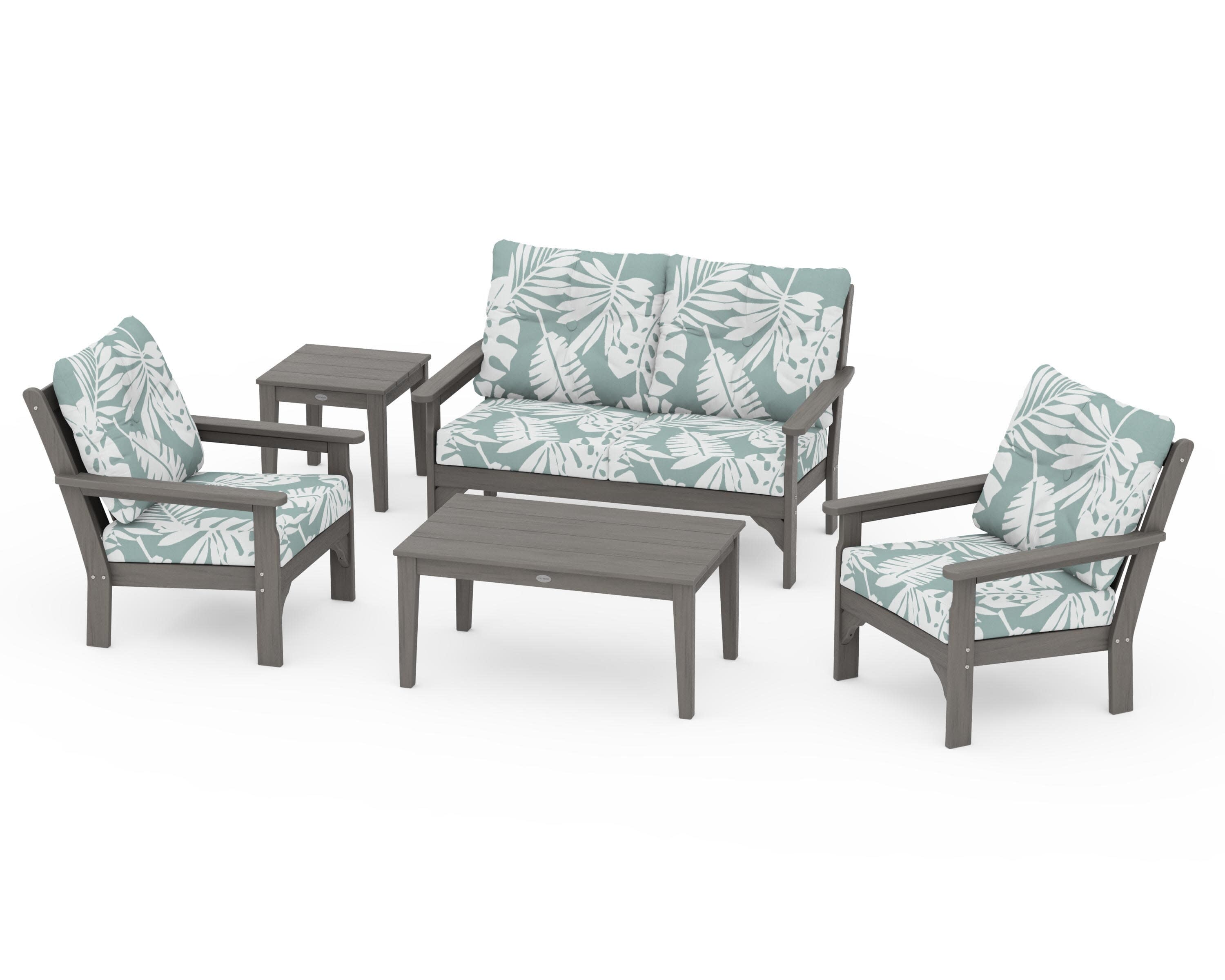Vineyard 5-Piece Deep Seating Set in Driftwood / Leaf Glacier Spa