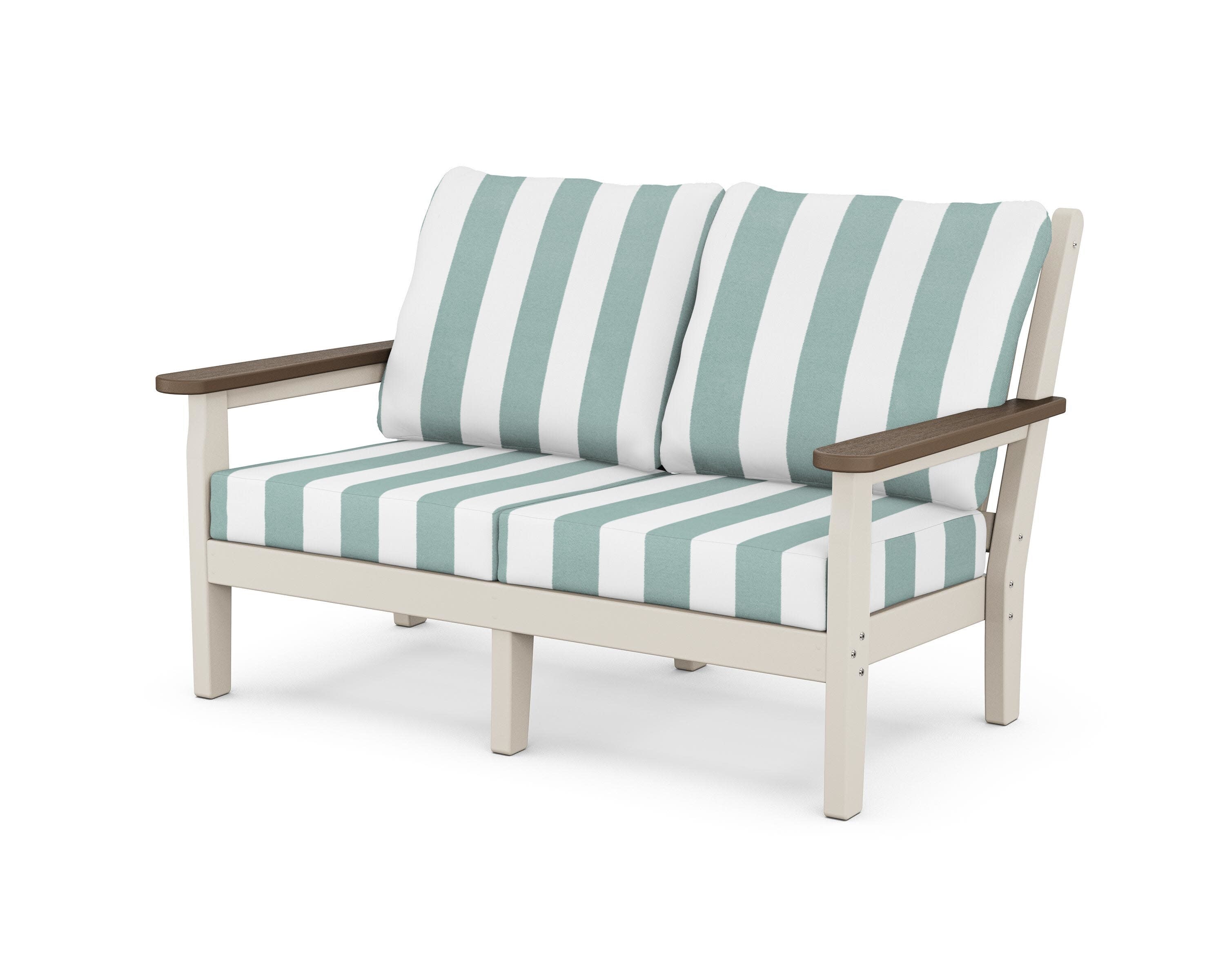 Chippendale Deep Seating Loveseat in Sand / Kona / Cabana Stripe Glacier Spa