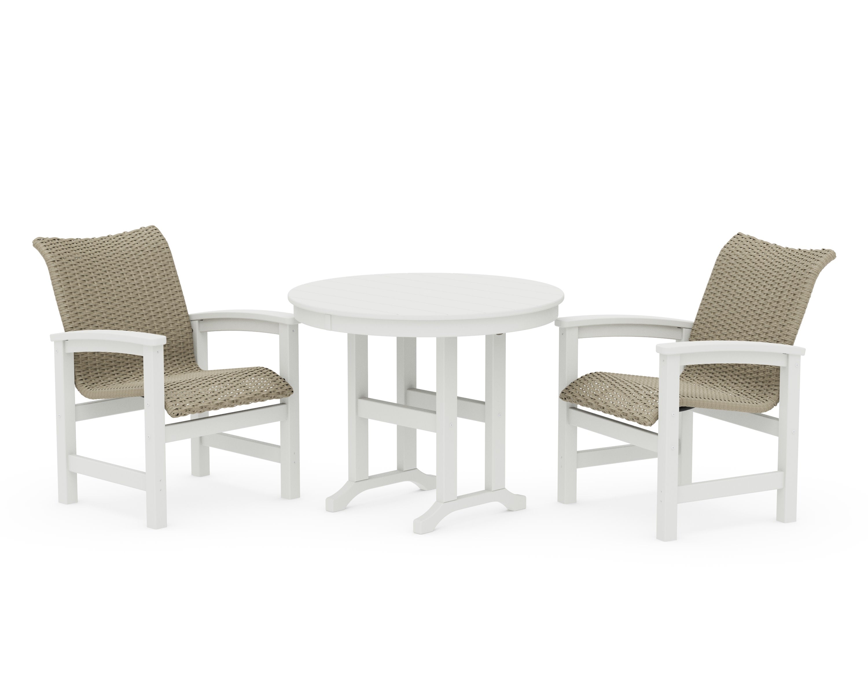 Coastal Woven 3-Piece Farmhouse Dining Set in White / Dune Grass