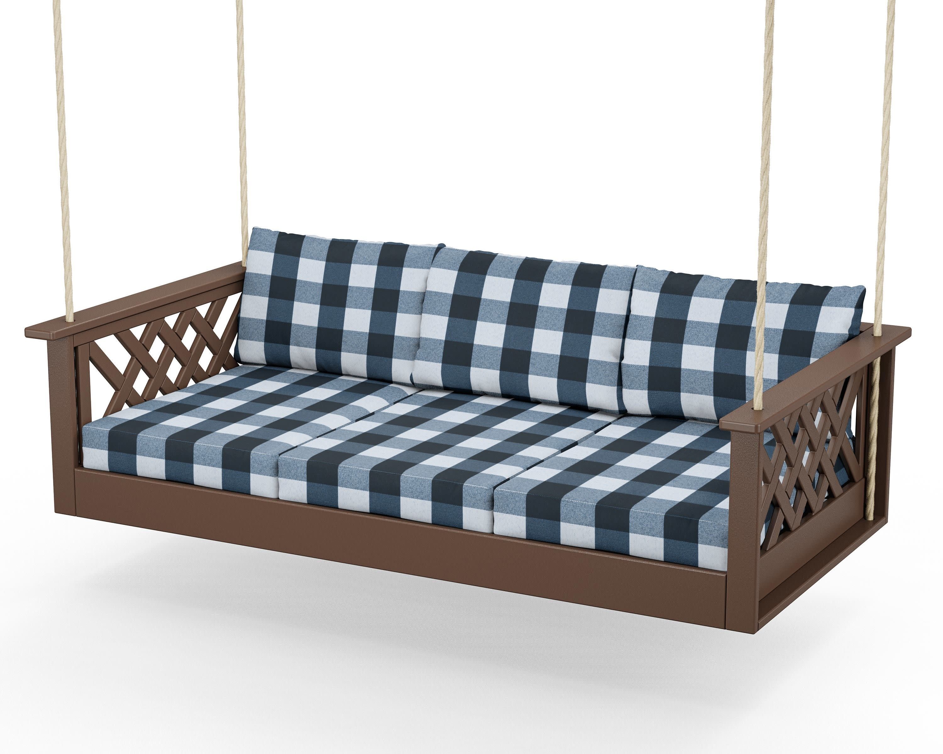 Wovendale Daybed Swing in Mahogany / Buffalo Plaid Marine Indigo