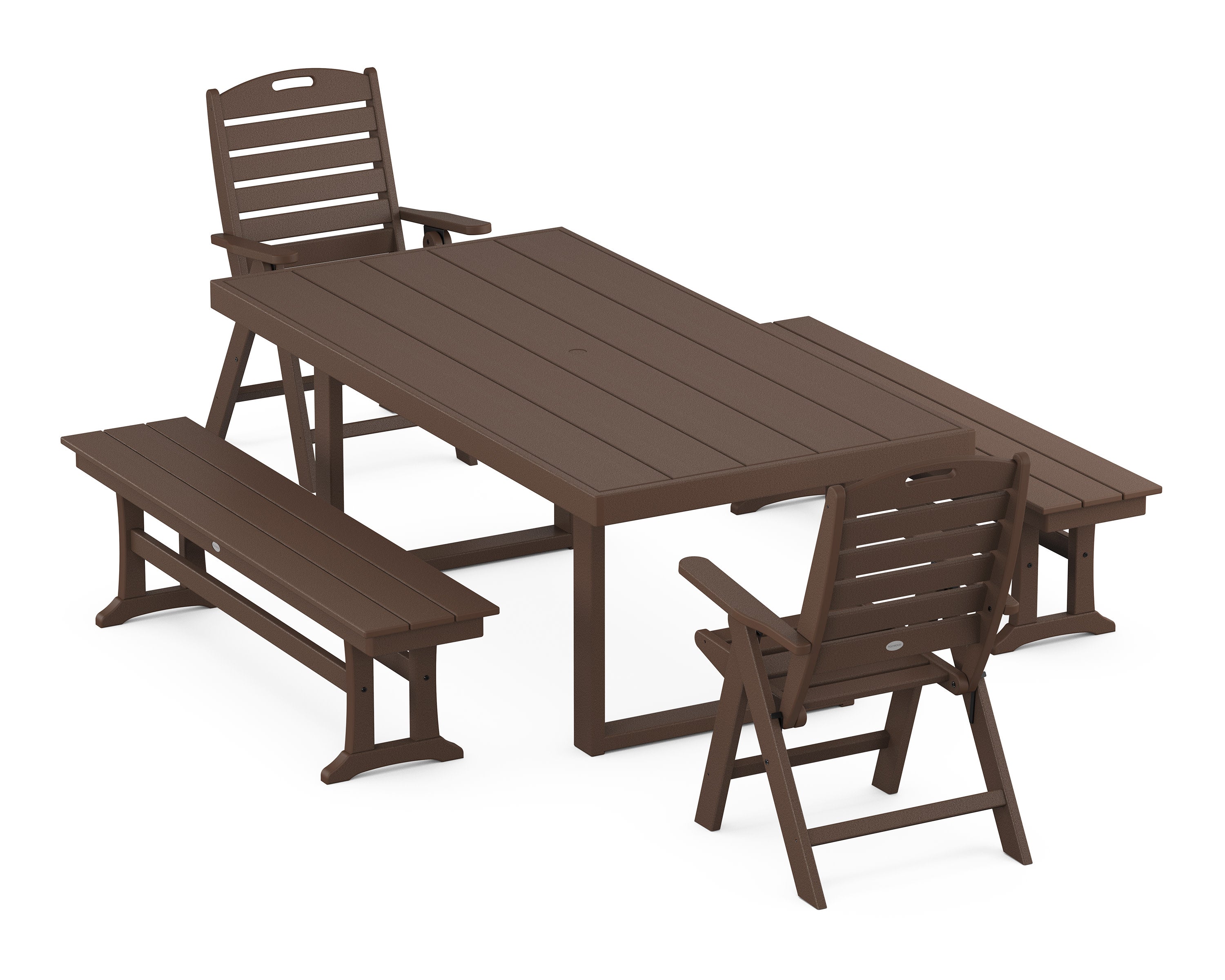 Nautical Folding Highback 5-Piece Dining Set with Trestle Legs in Mahogany