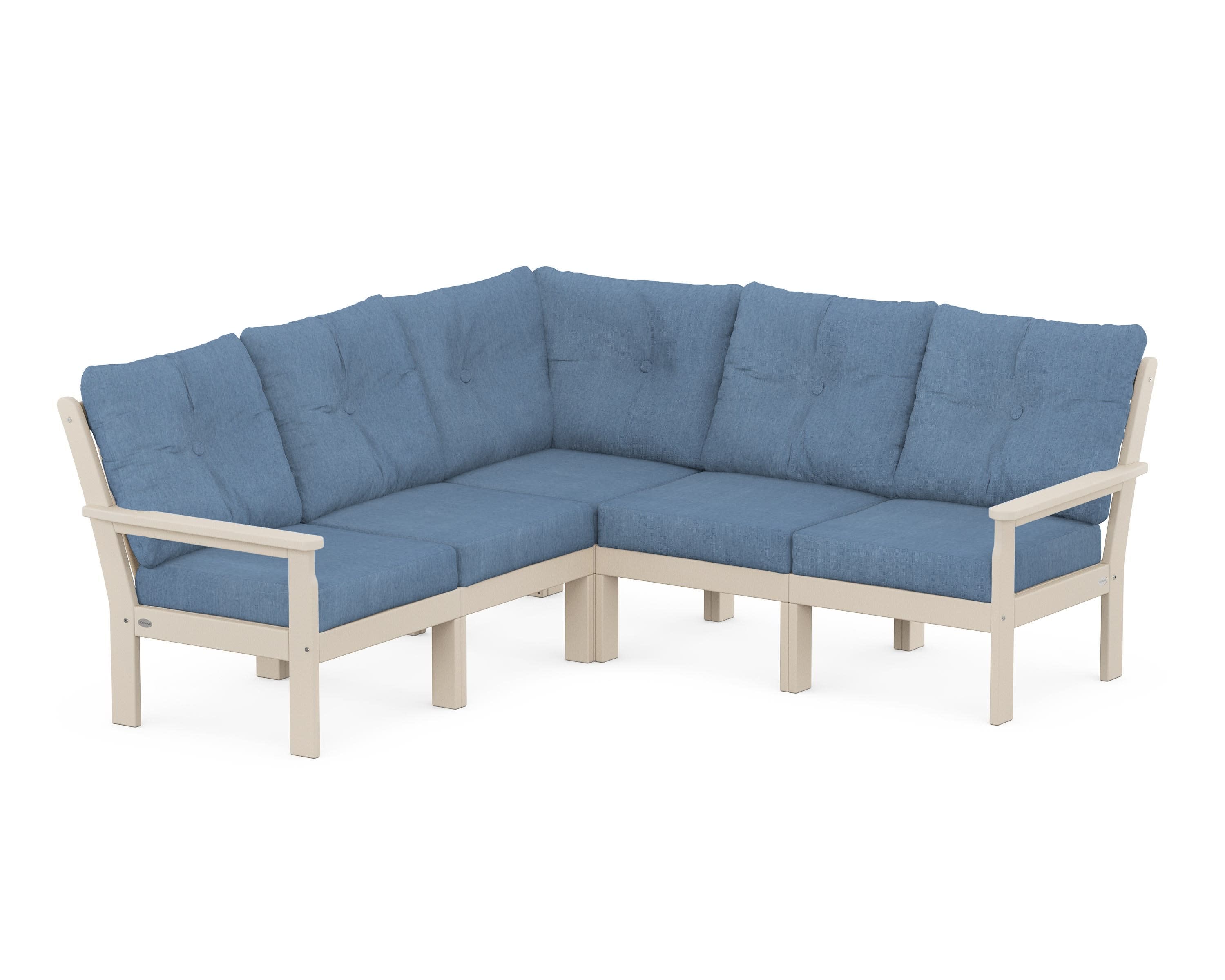 Vineyard 5-Piece Sectional in Sand / Sky Blue