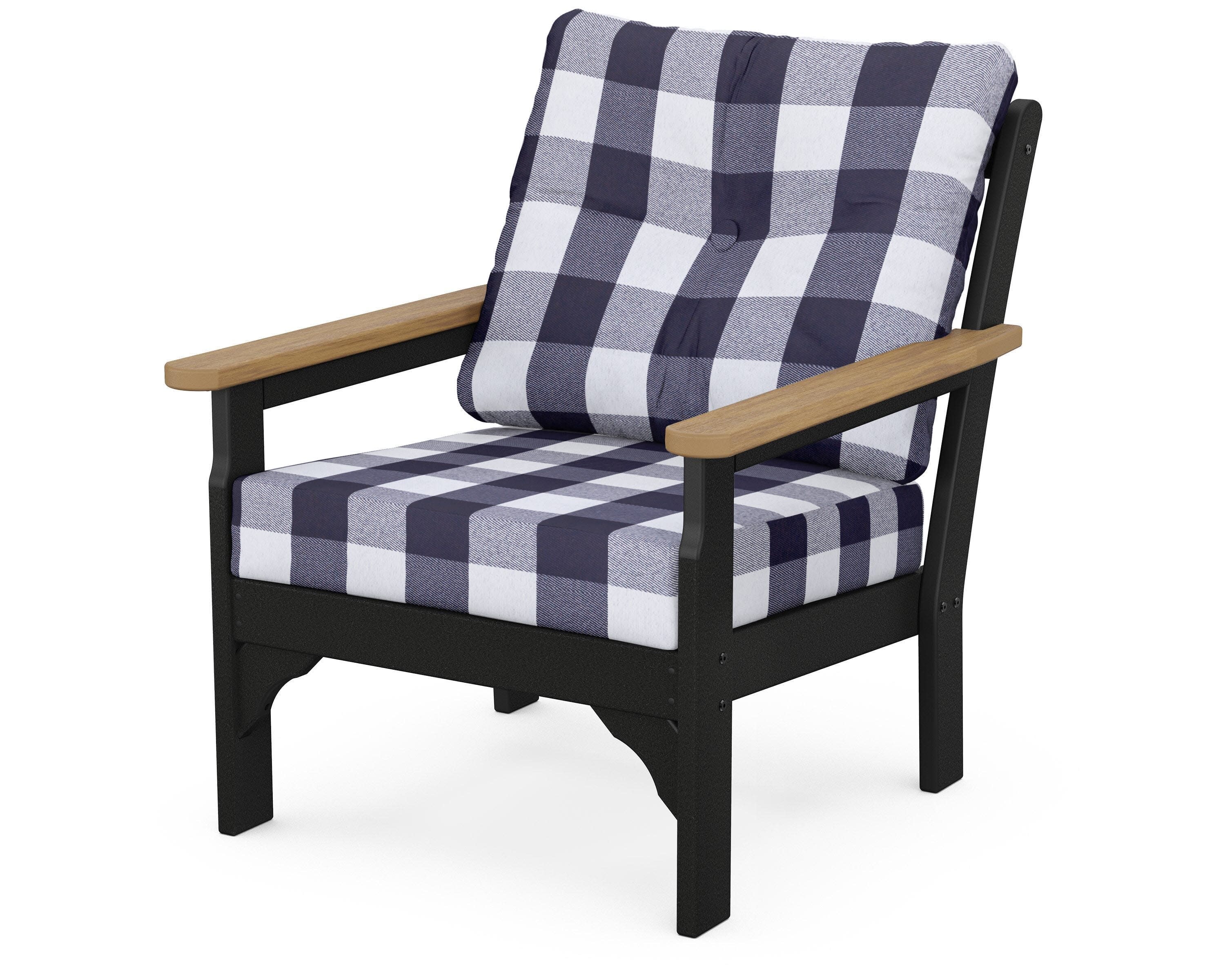 Vineyard Deep Seating Chair in Black / Natural / Buffalo Plaid Navy