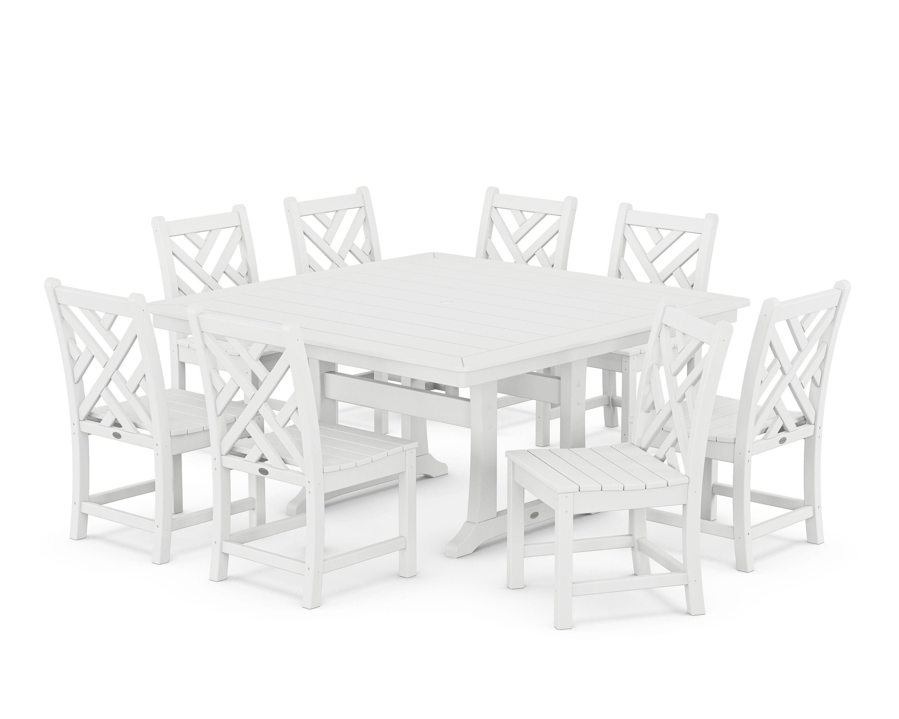 Chippendale 9-Piece Nautical Trestle Dining Set in White