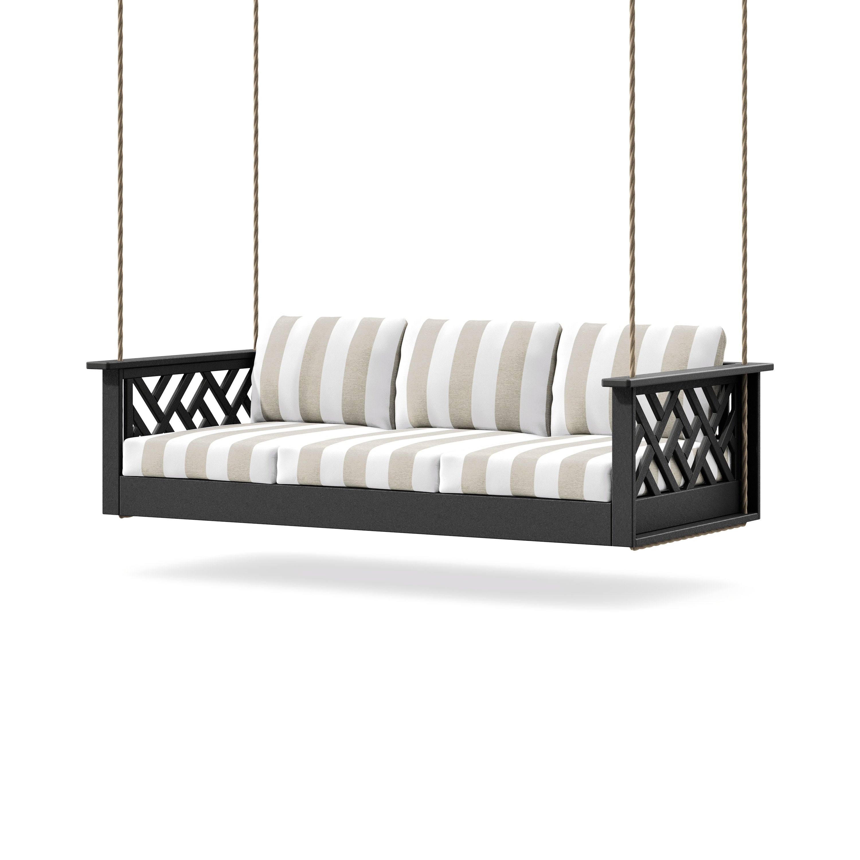 Chippendale Daybed Swing in Black / Cabana Stripe Dune Burlap