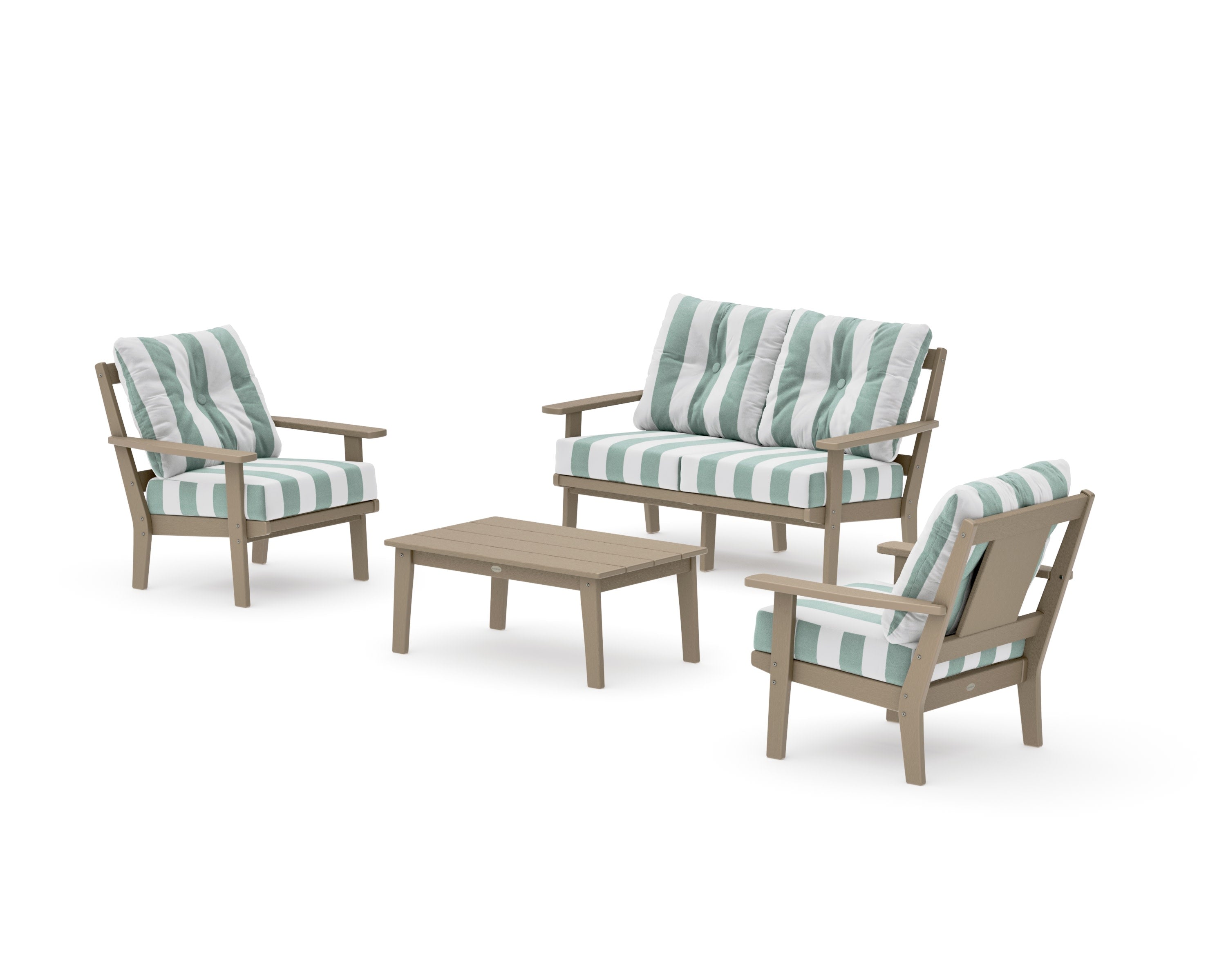 Prairie 4-Piece Deep Seating Set with Loveseat in Vintage Sahara / Cabana Stripe Glacier Spa