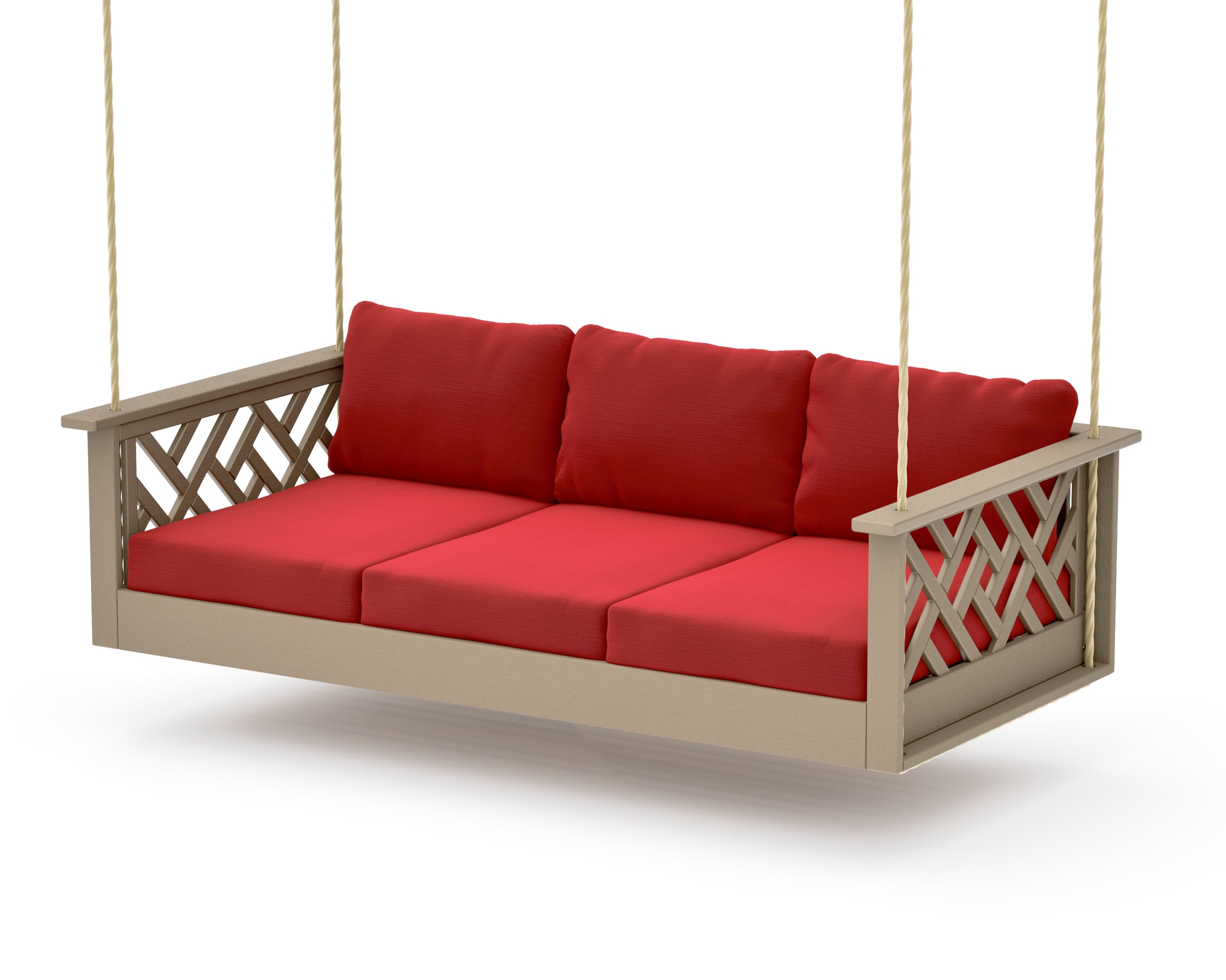 Chippendale Daybed Swing in Vintage Sahara / Crimson Linen
