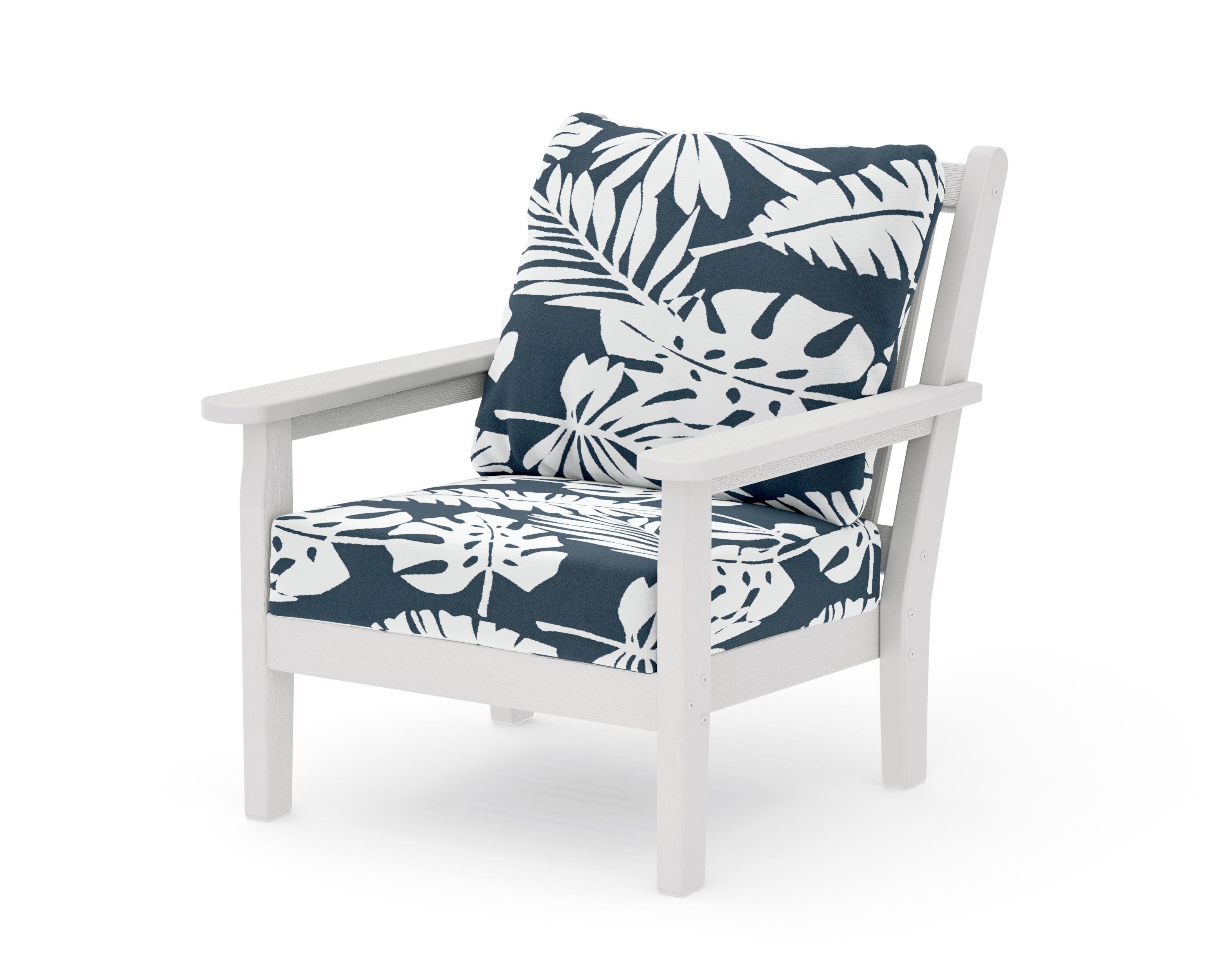 Chippendale Deep Seating Chair in Vintage White / Leaf Marine Indigo