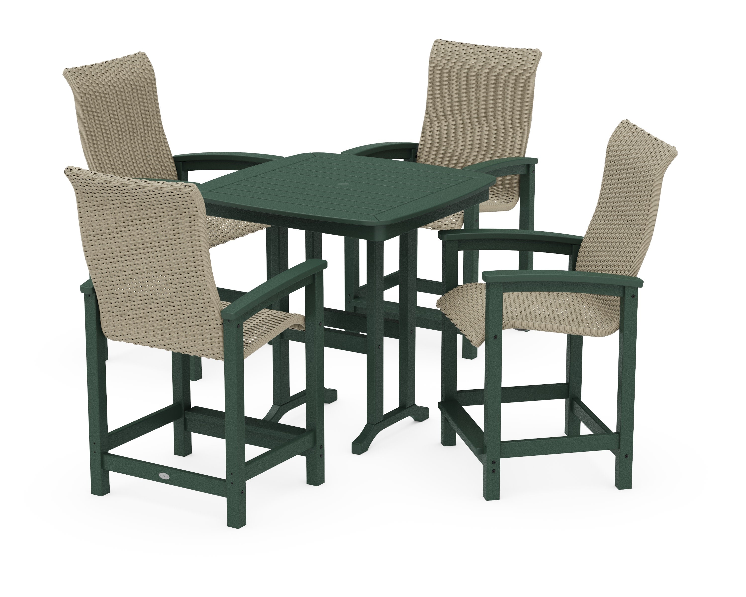Coastal Woven High-Back 5-Piece Counter Set in Green / Dune Grass