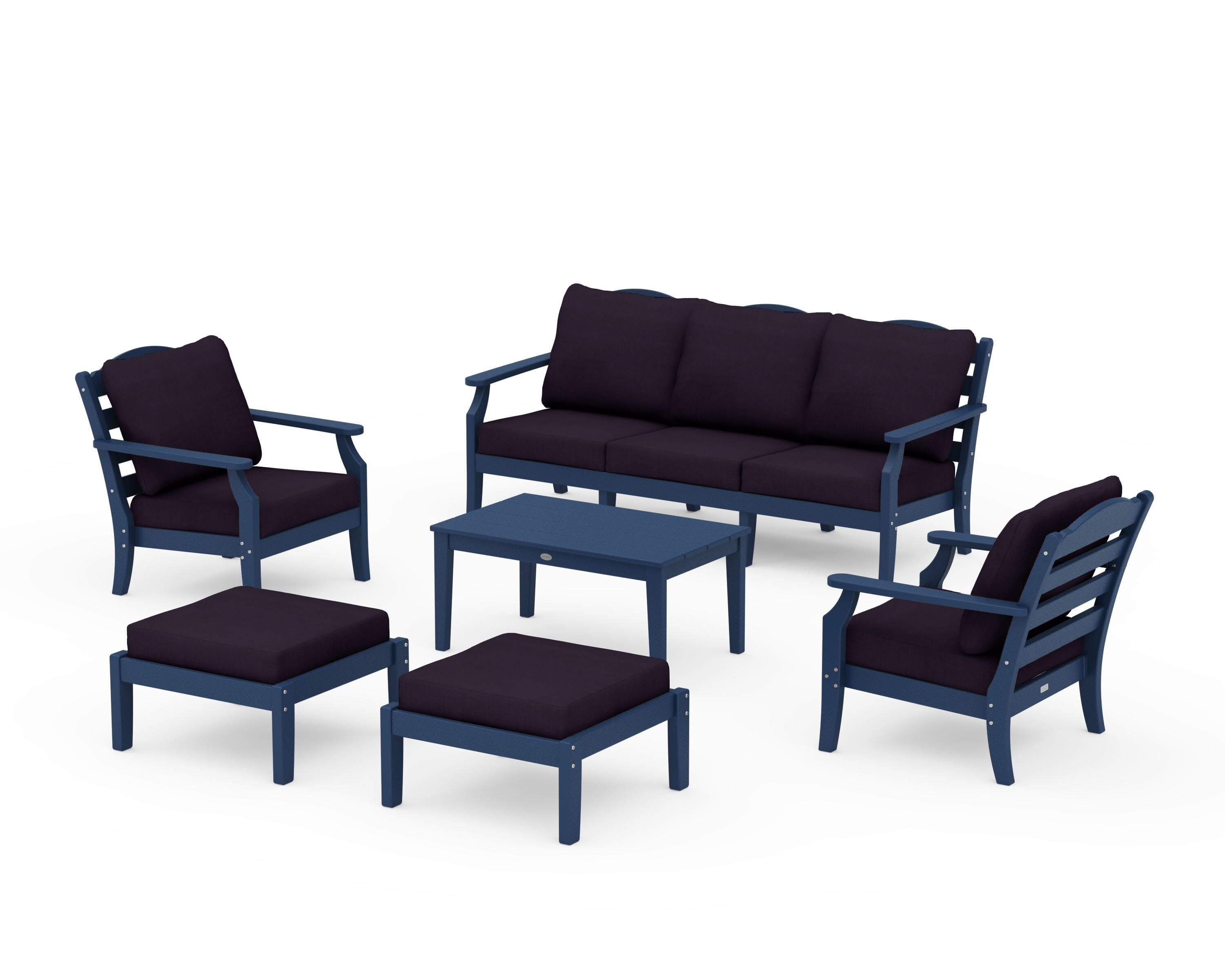 Savannah 6-Piece Lounge Sofa Set in Navy / Navy Linen