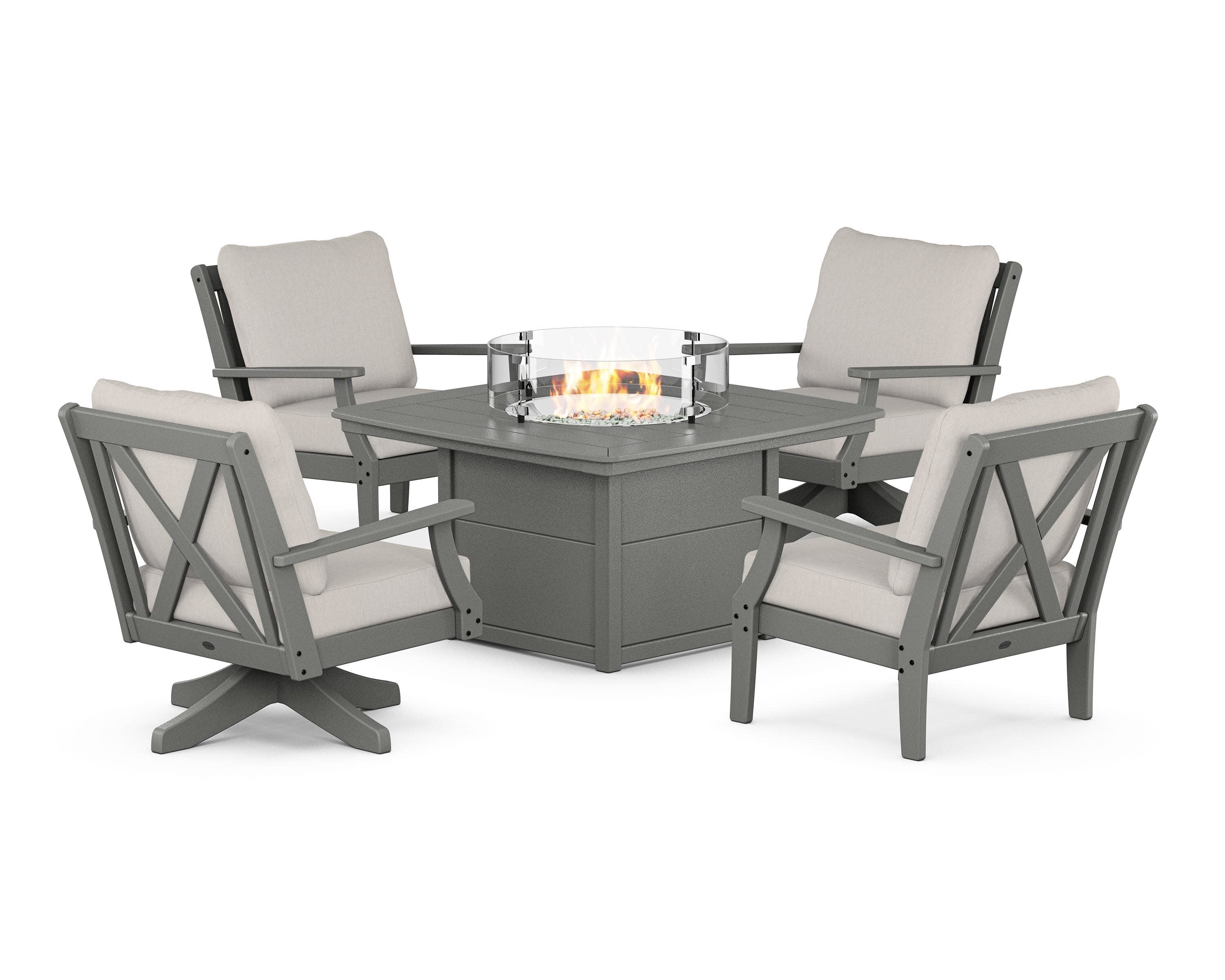 Braxton 5-Piece Deep Seating Set with Fire Table in Slate Grey / Cast Ash