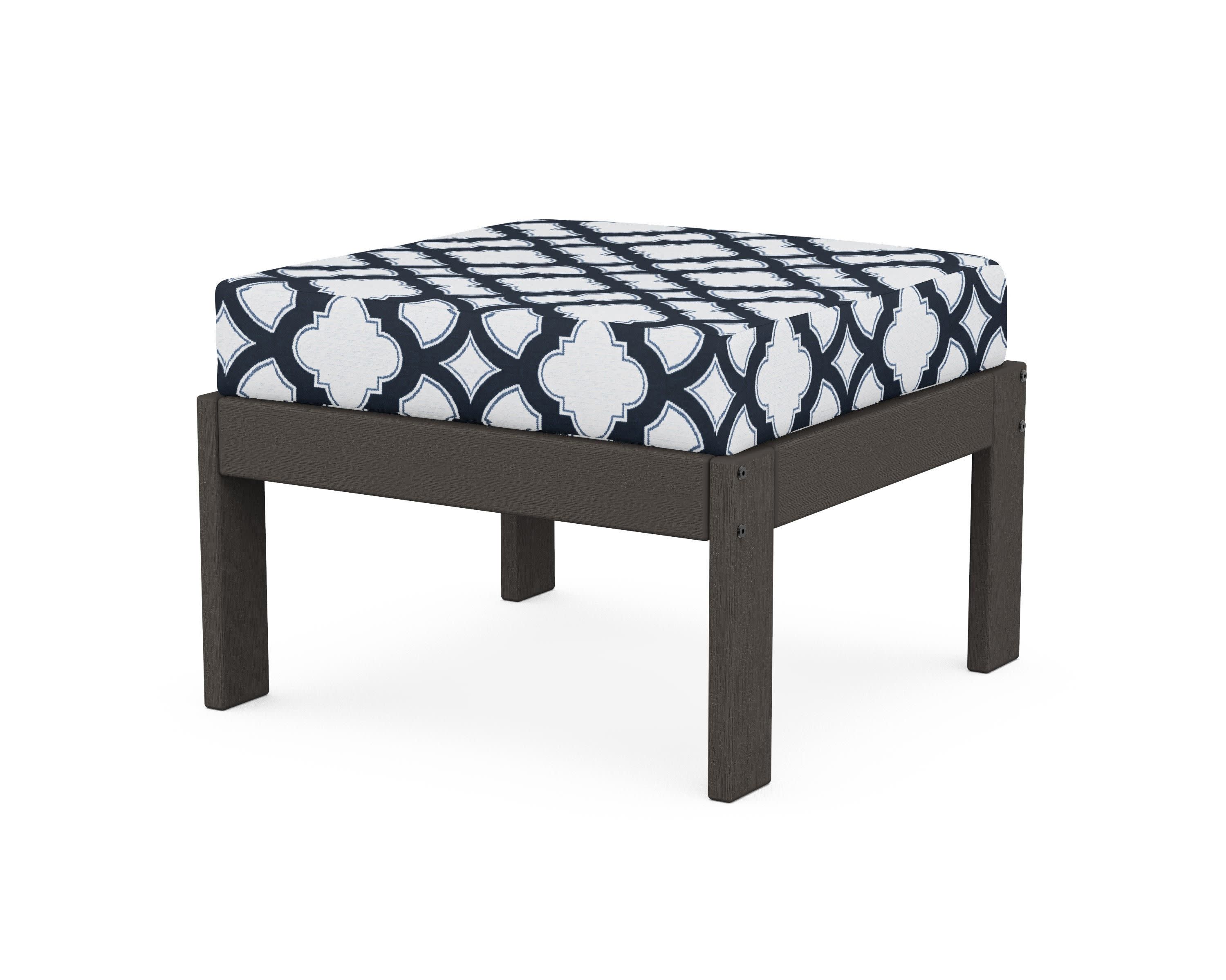 Vineyard Modular Ottoman in Vintage Coffee / Trellis Marine Indigo