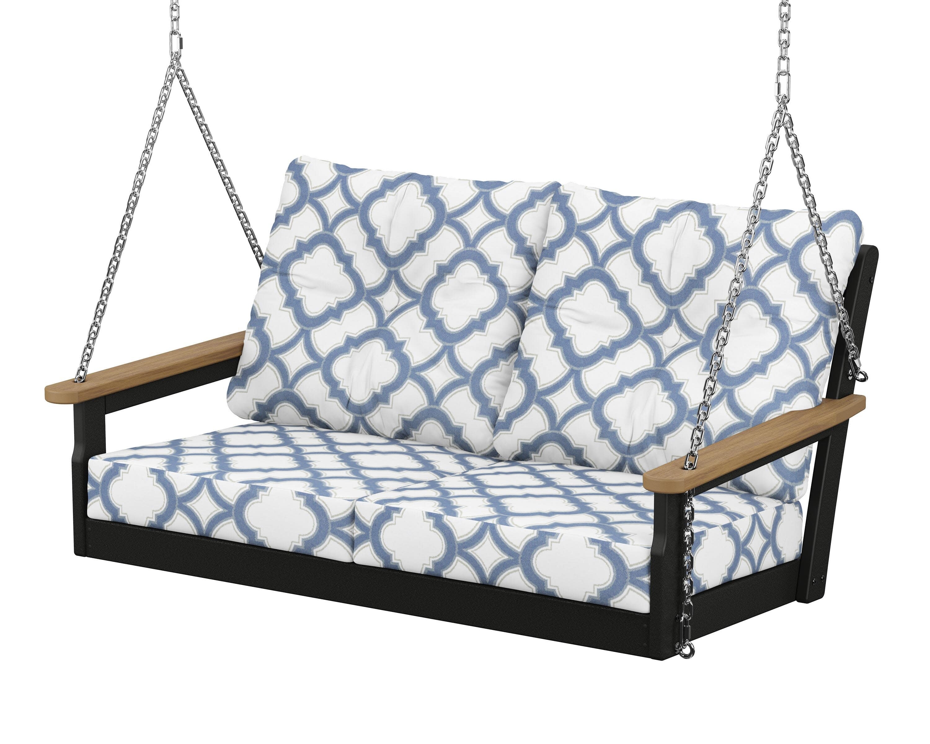 Vineyard Deep Seating Swing in Black / Natural / Trellis Sky Blue