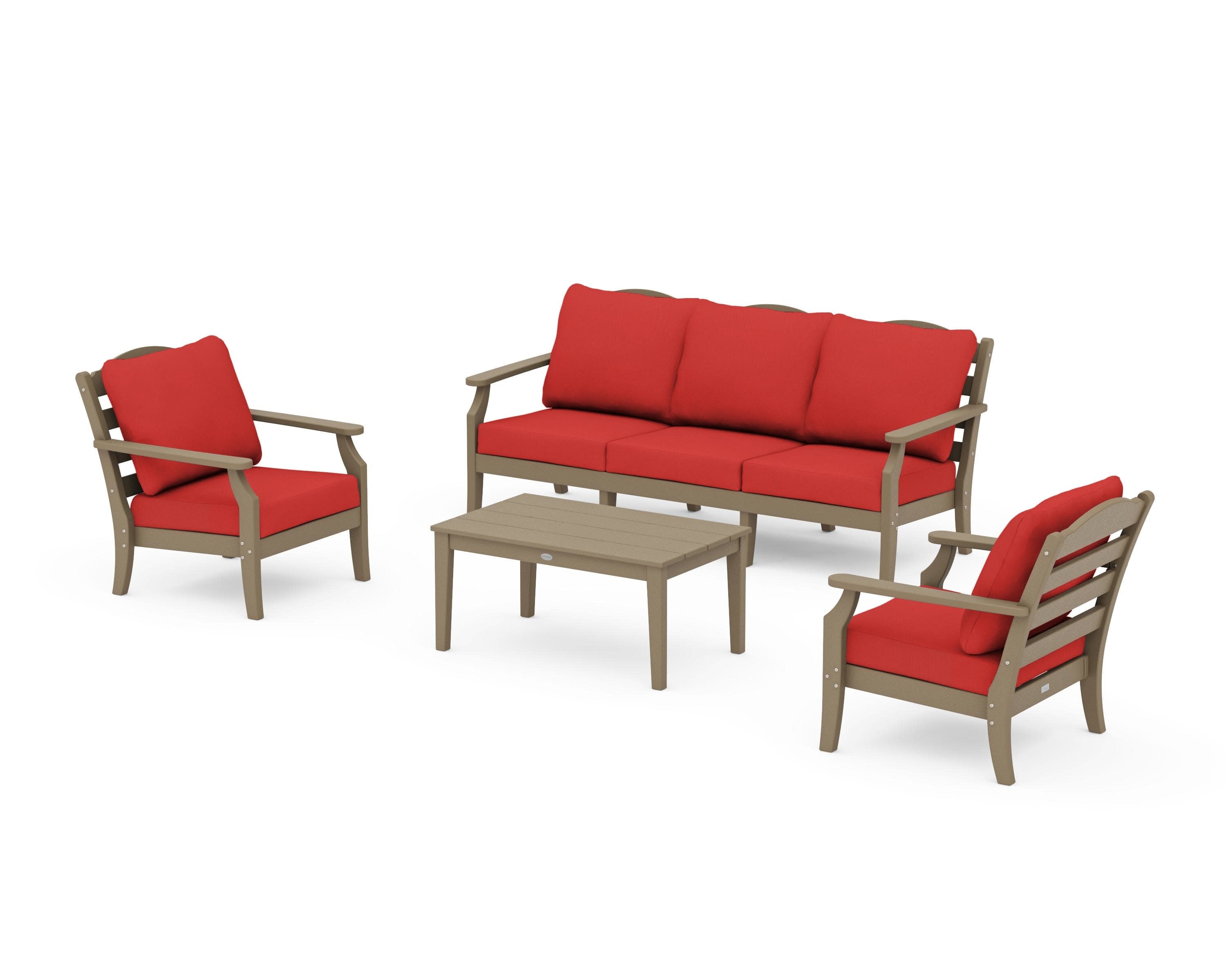 Savannah 4-Piece Deep Seating Set with Sofa in Vintage Sahara / Crimson Linen